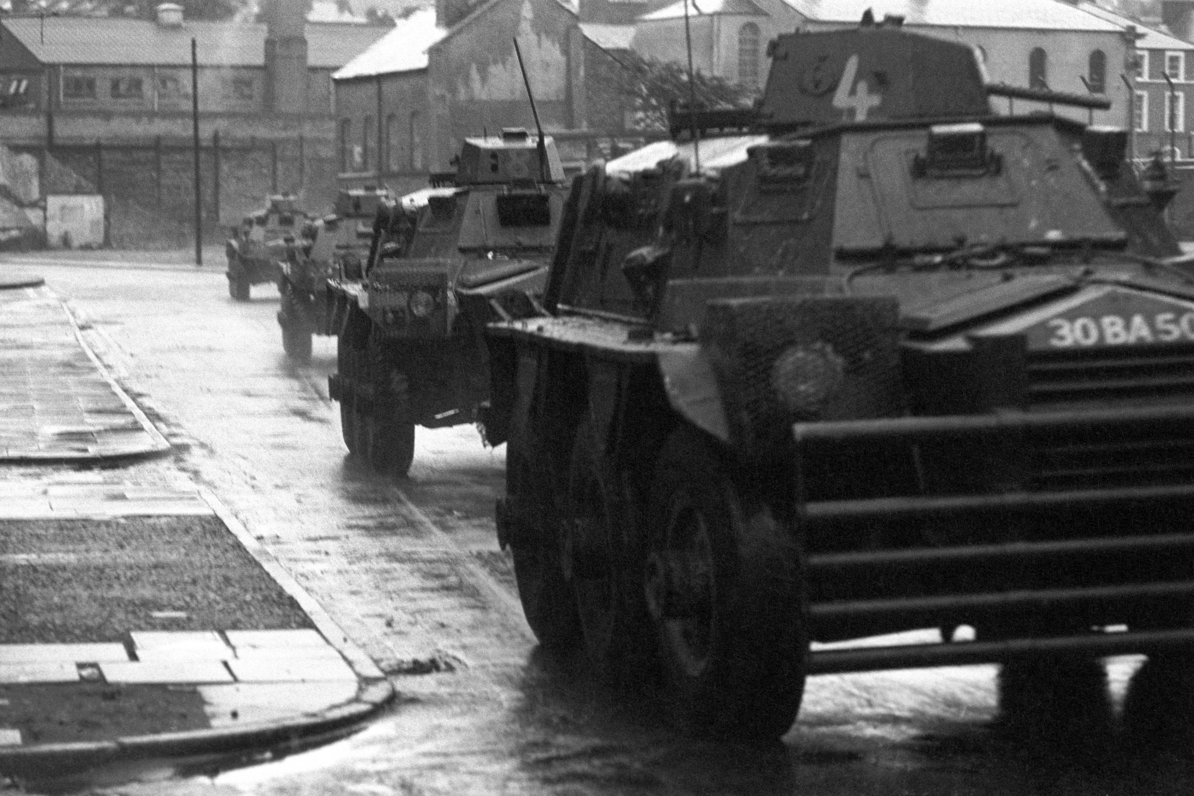 British Army armoured vehicles in Londonderry, Northern Ireland, 1972