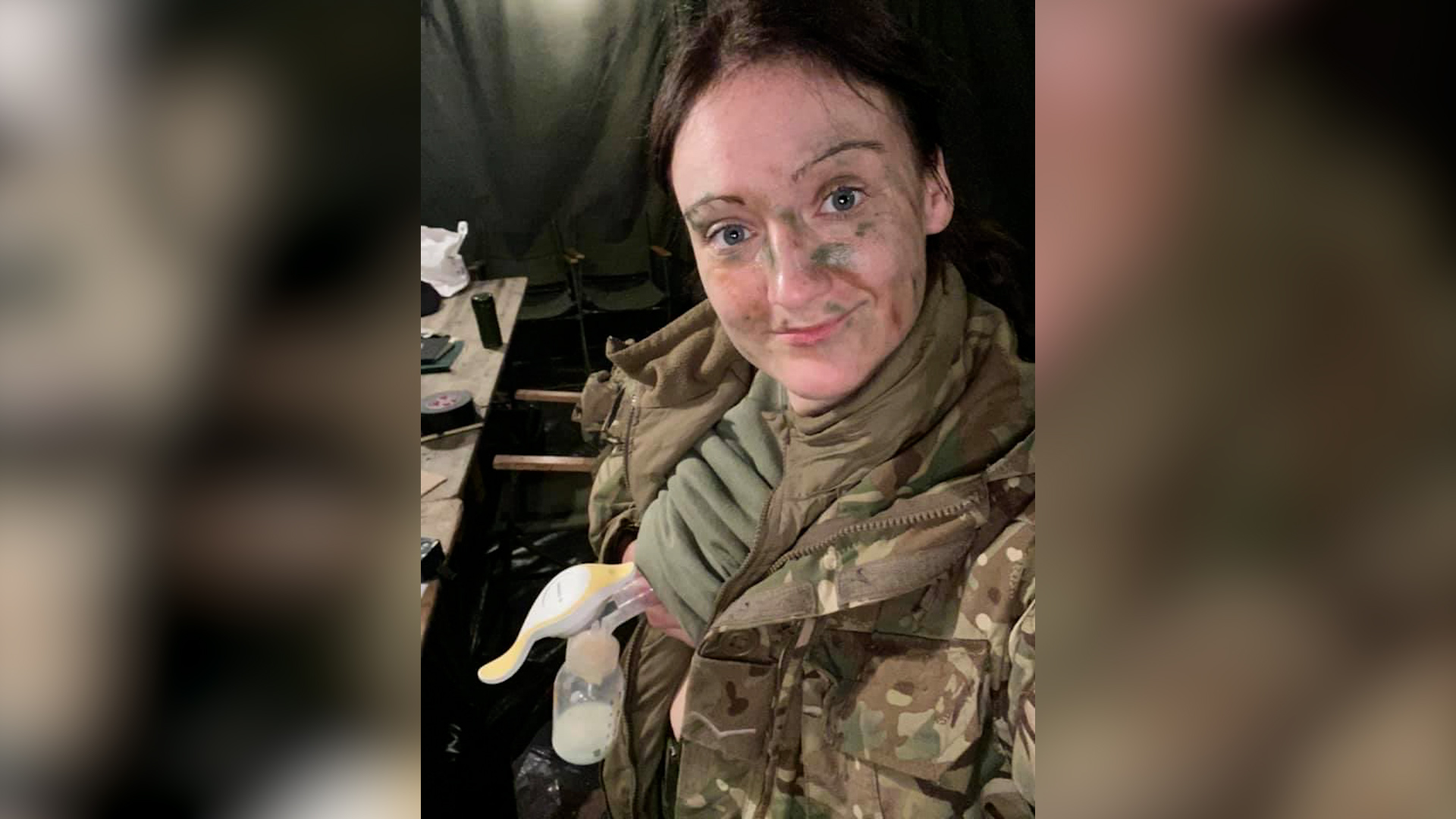 Corporal Day expressing breast milk during a field exercise in 2020 (Picture: Natasha Day Twitter)