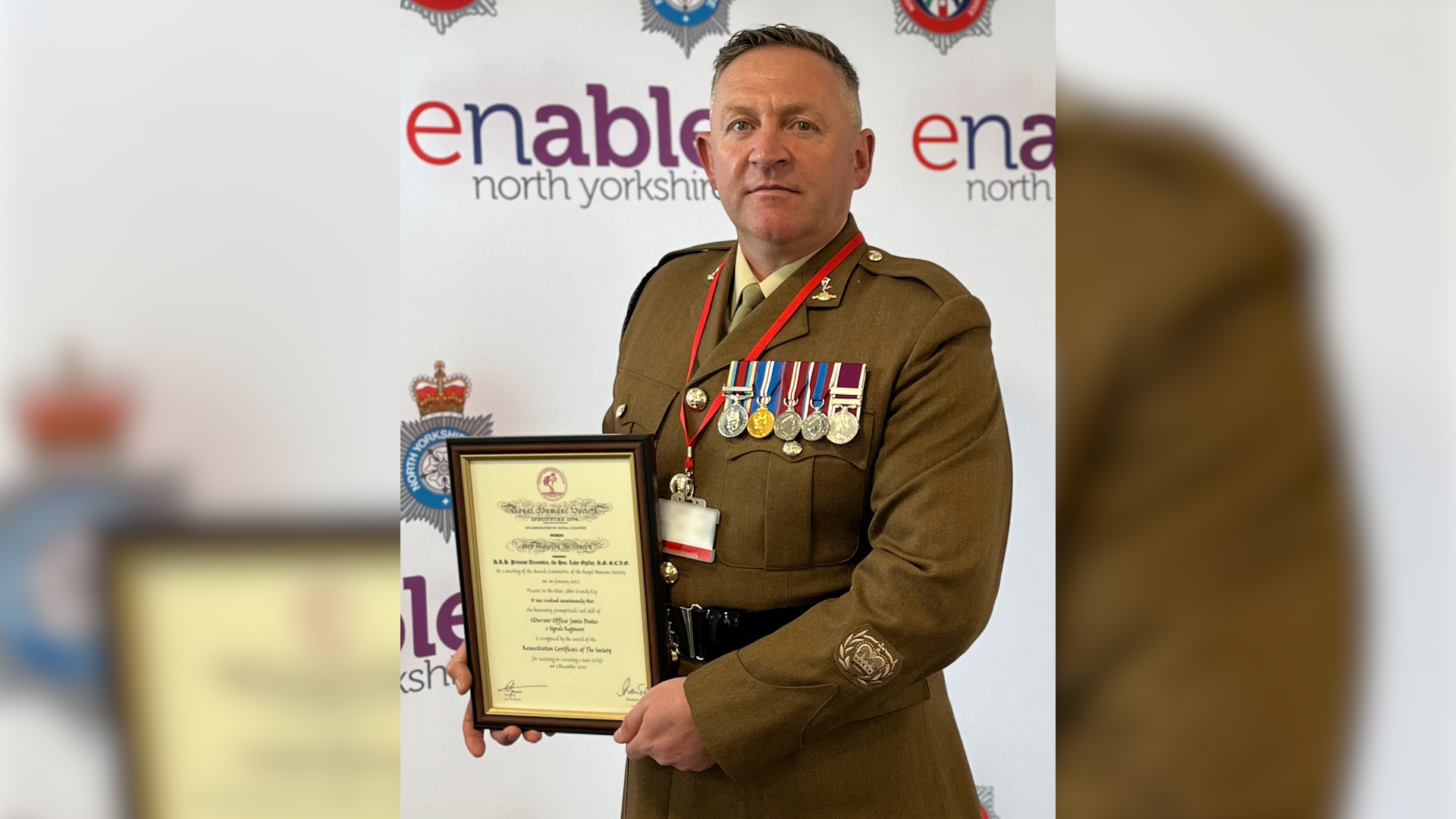 British Army Warrant Officer Class Two Jamie Davis after being recieving an award for saving a footballer's life 150523 CREDIT British Army