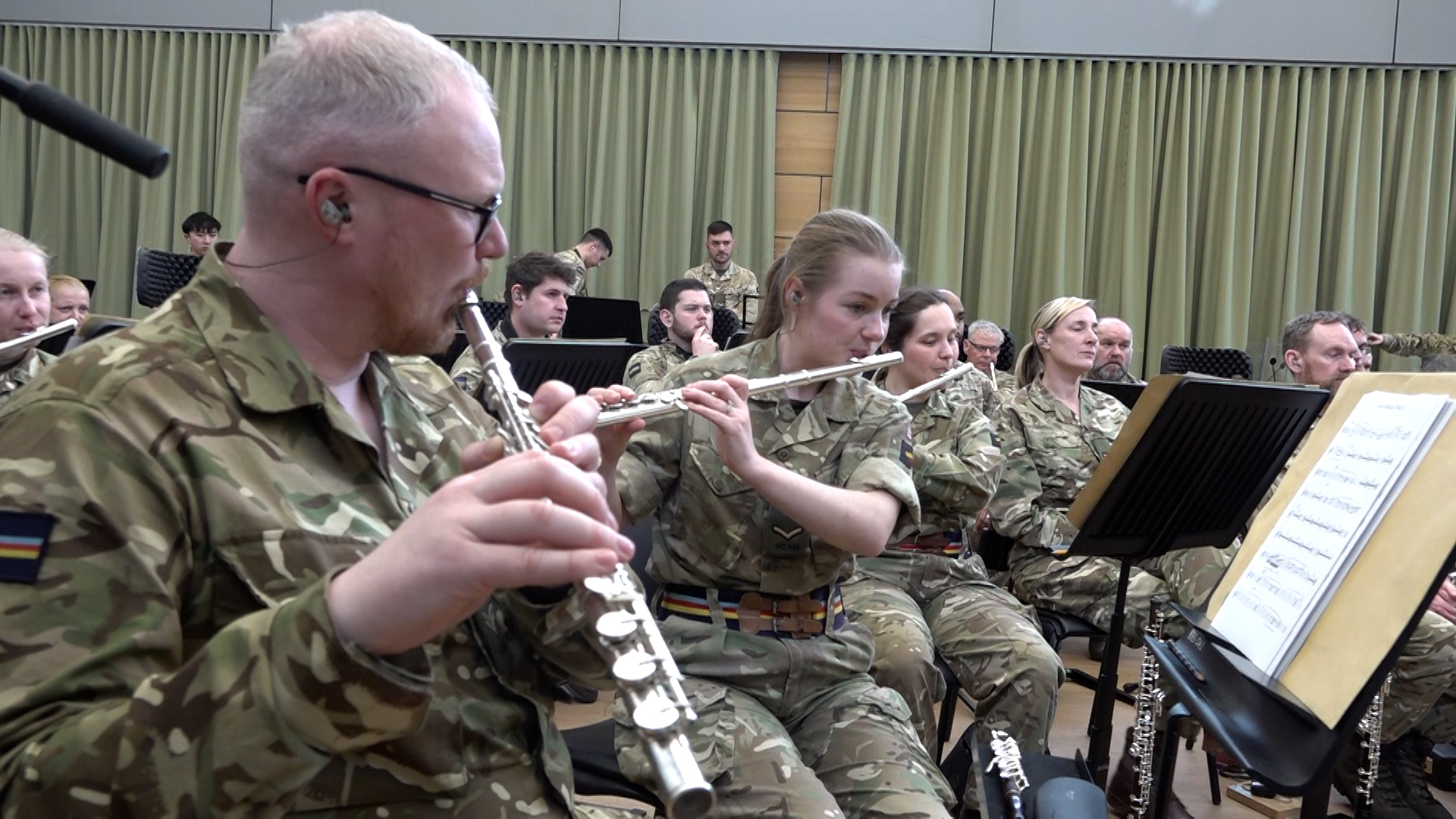 British Army musicians tuning up before their big concert hall