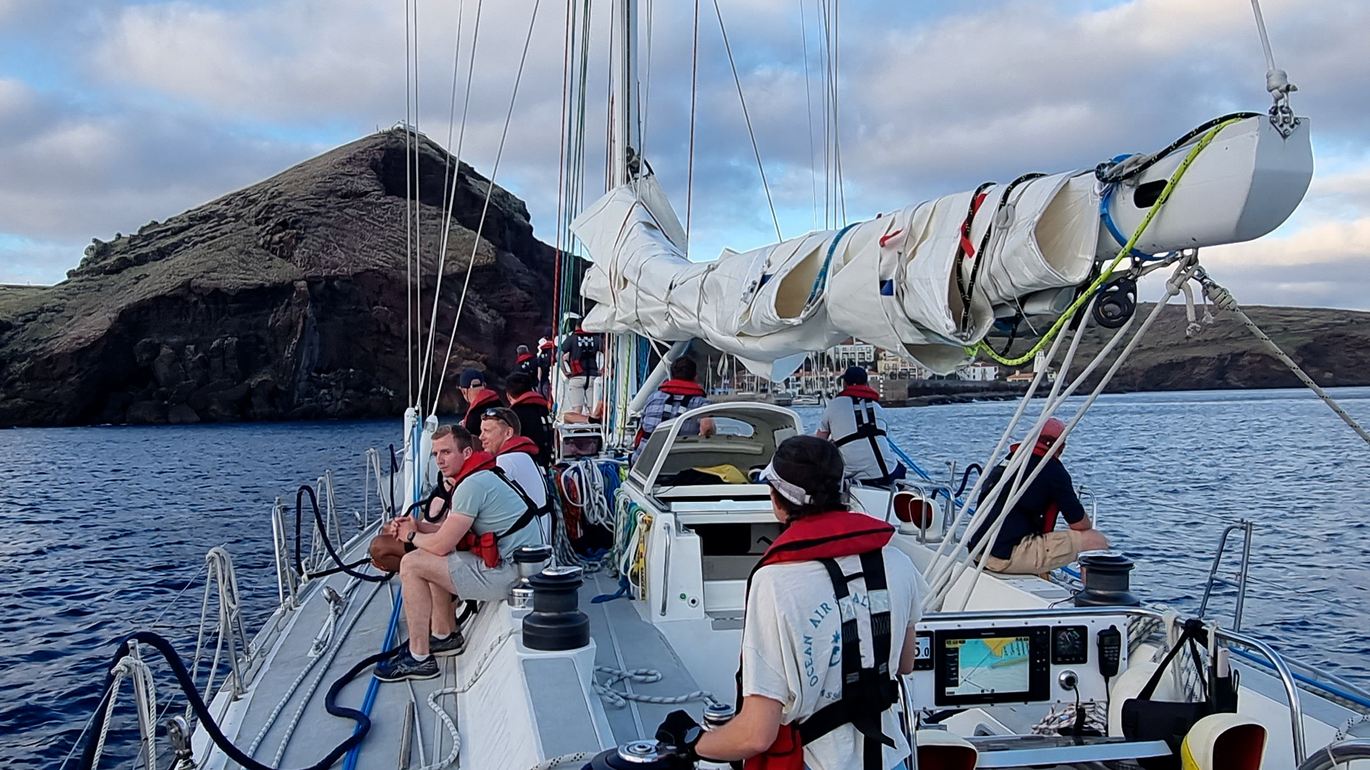 British Army personnel approaching Madeira on board a yacht completing the first stage of their 15,000-mile journey across the Atlantic