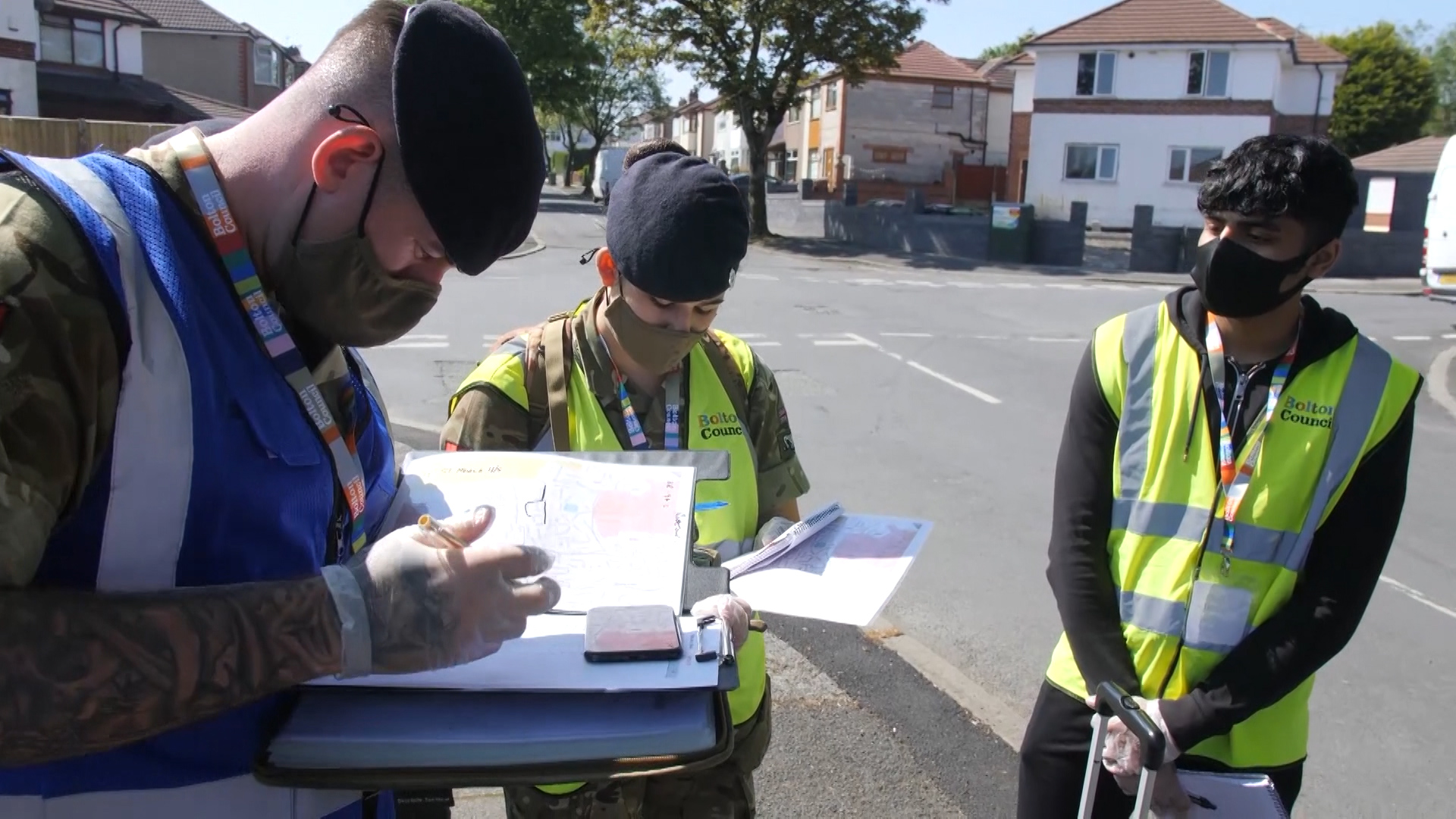 British Army personnel, assisting in a surge testing capacity for the first time, in Bolton