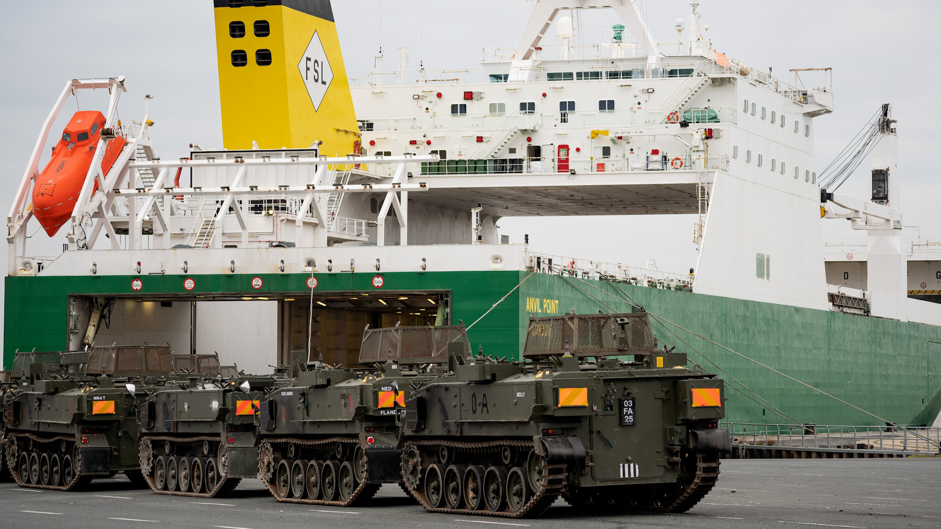 British Army vehicles arriving in Germany for Exercise Cerberus