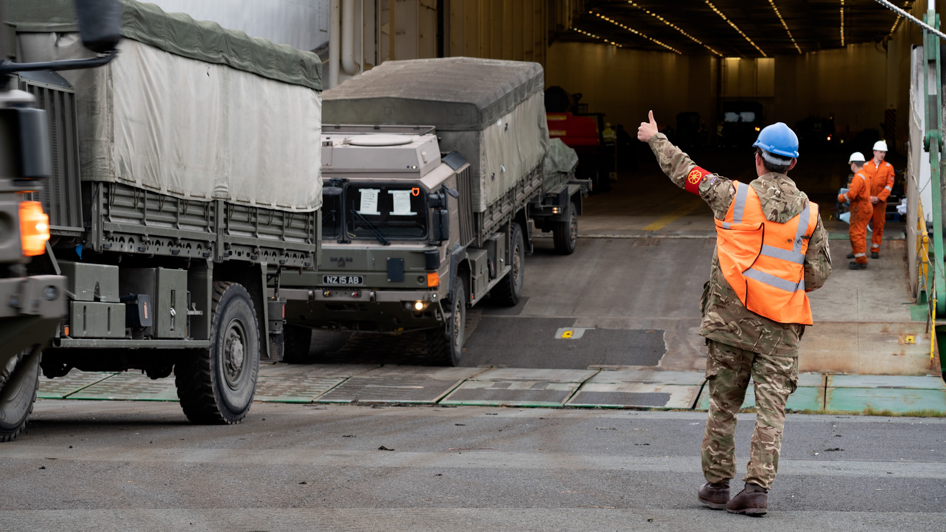 British Army vehicles being unloaded in Germany for Exercise Cerberus