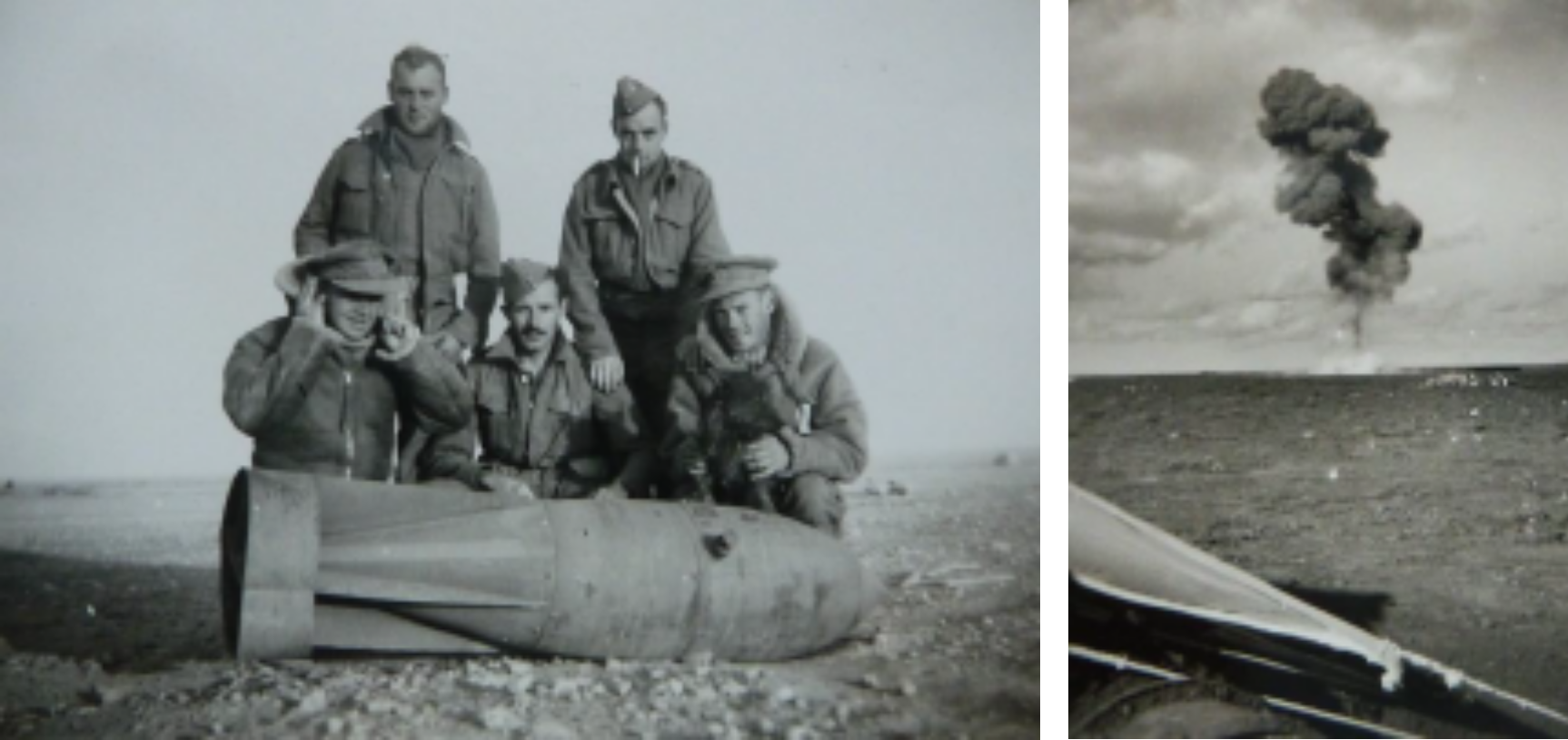 British bomb disposal WW2 Tobruk and bomb explosion in desert