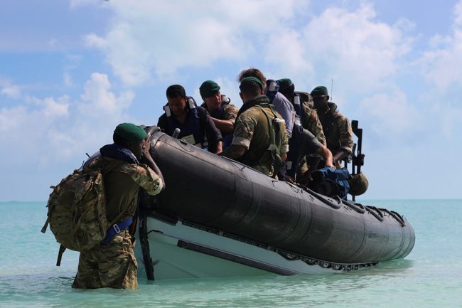 British personnel dropped off by RFA Mounts Bay's PAC24 boat in Bahamas