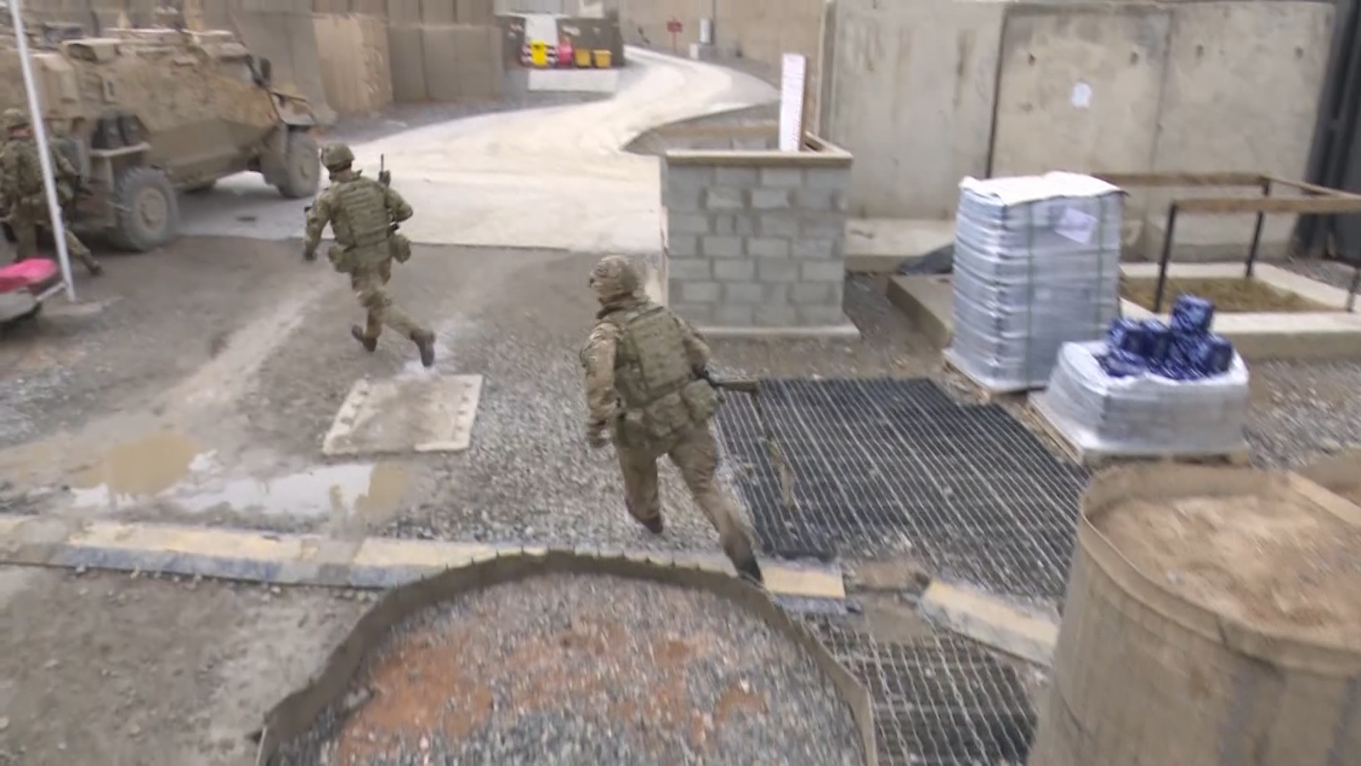 British soldiers react to a call while on Quick Reaction Force, Afghanistan March 2018 CREDIT BFBS
