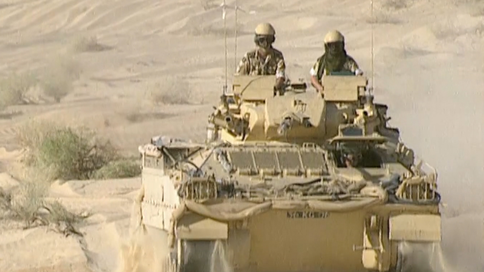 British troops move through the desert on Operation Granby in the First Gulf War