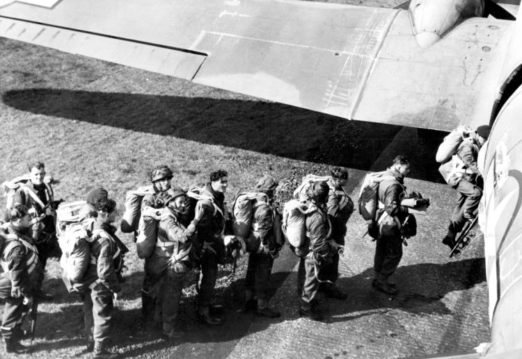 British troops of the First Allied Airborne Army line up to board the plane before Operation Market Garden