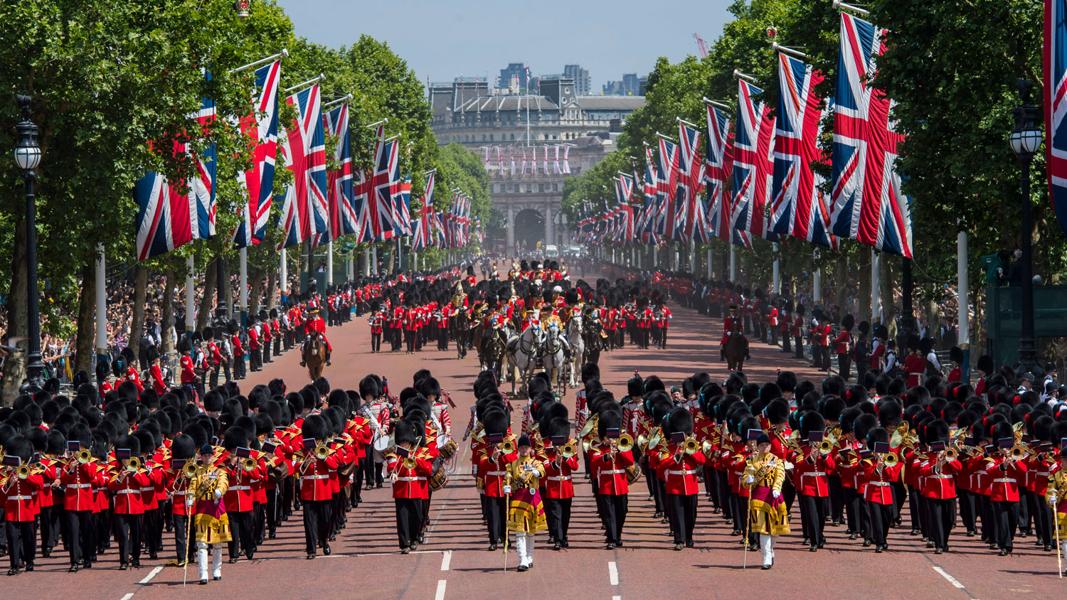 Soldiers Mass Bands and Household Division Marching HM Queen Elizabeth London DNI