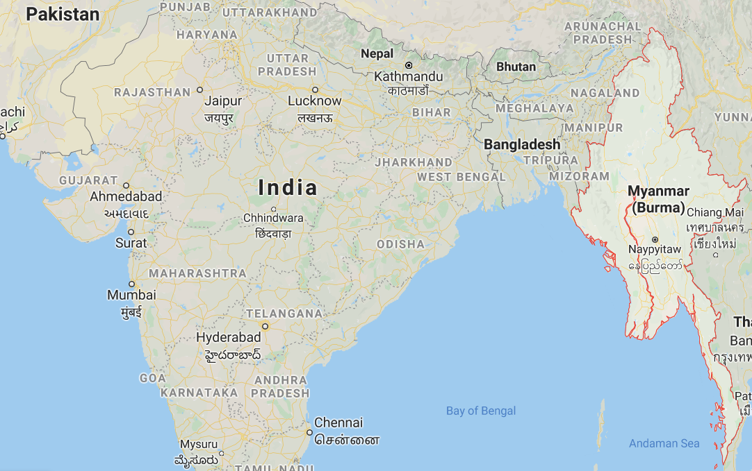 Google map Image of Burma and India