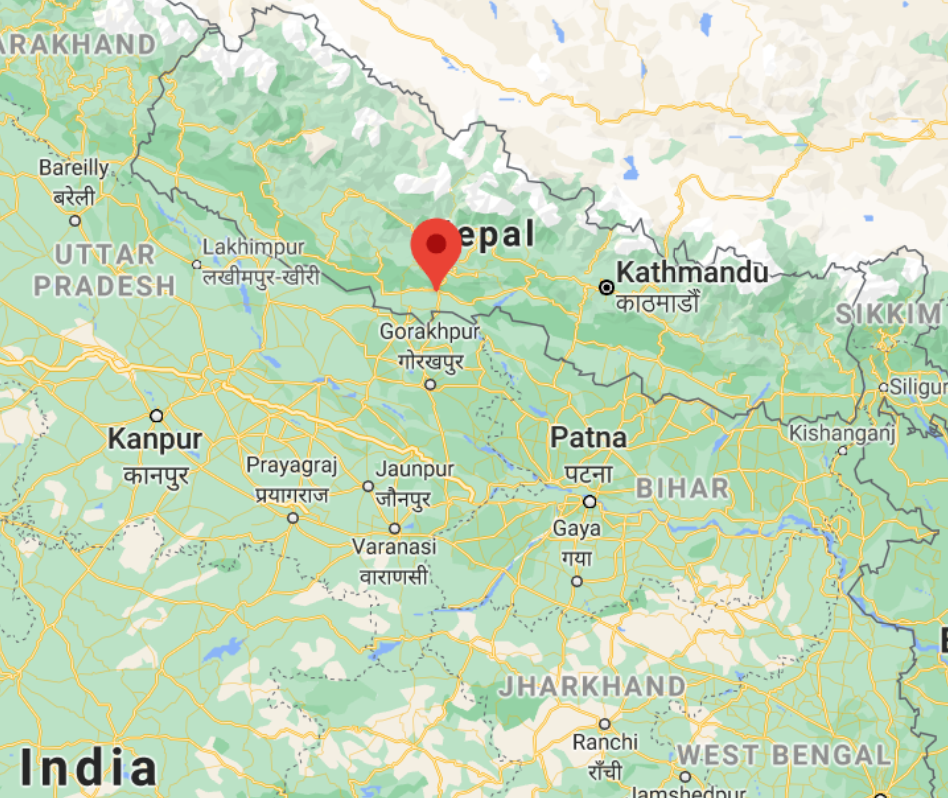 Butwal shown on a map of Nepal