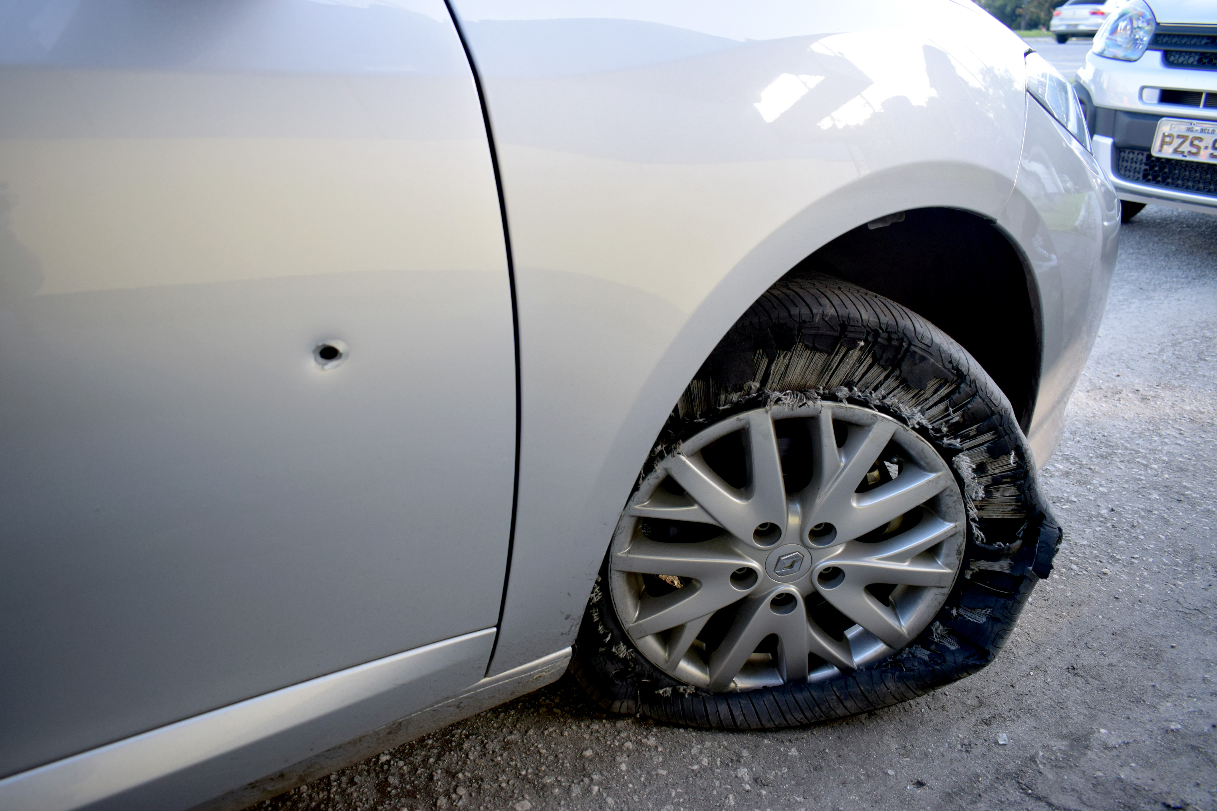 Bullet damage to the car