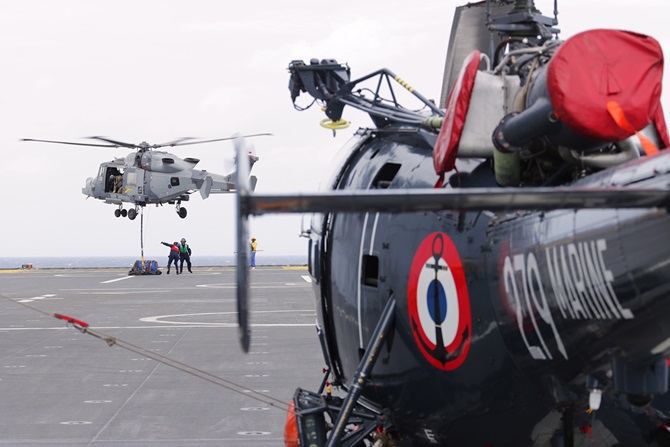 Royal Navy and French Navy helicopters in the Pacific