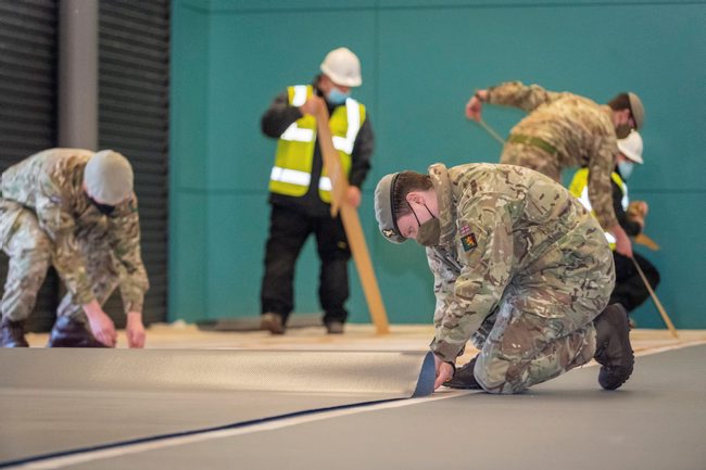 Soldiers set up a mass vaccination centre in Glasgow (Picture: MOD).