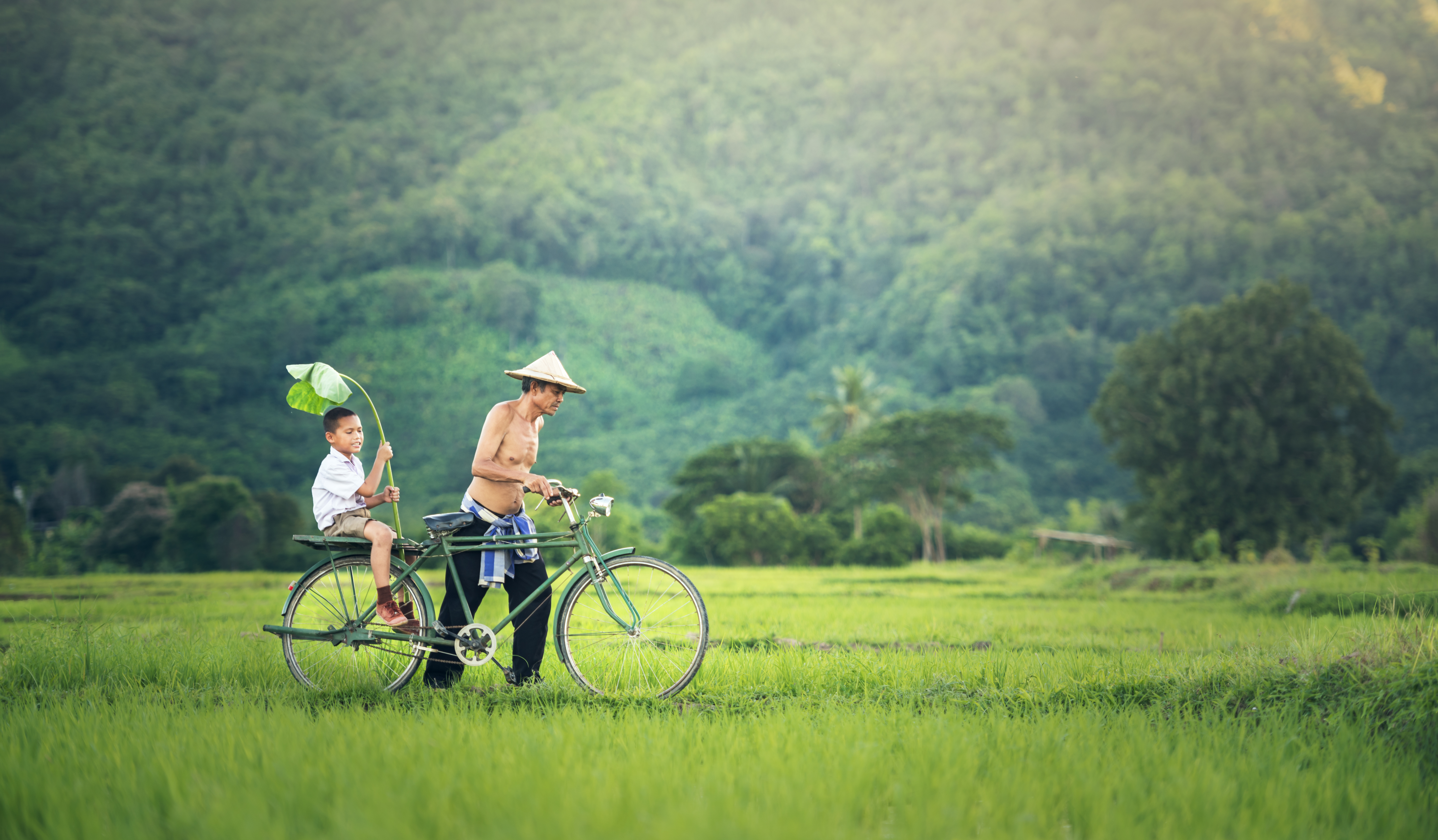 Cambodian family in field