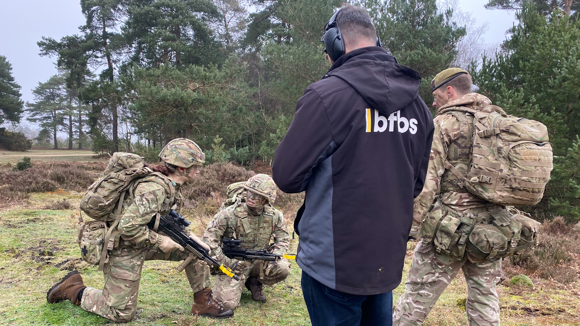 Camera operator Lewis Bartley filming with the officer cadets whilst on exercise