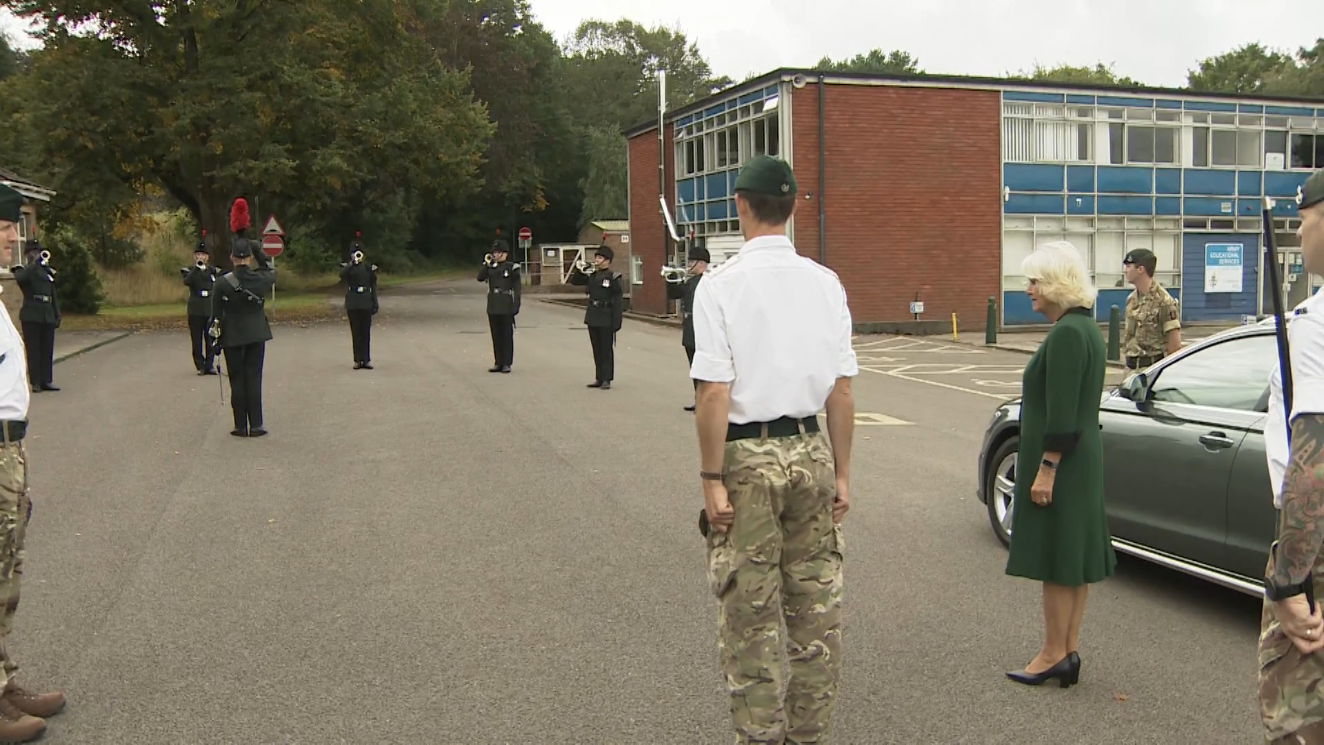 Camilla Duchess of Cornwall observes Rifles personnel at Beachley Barracks