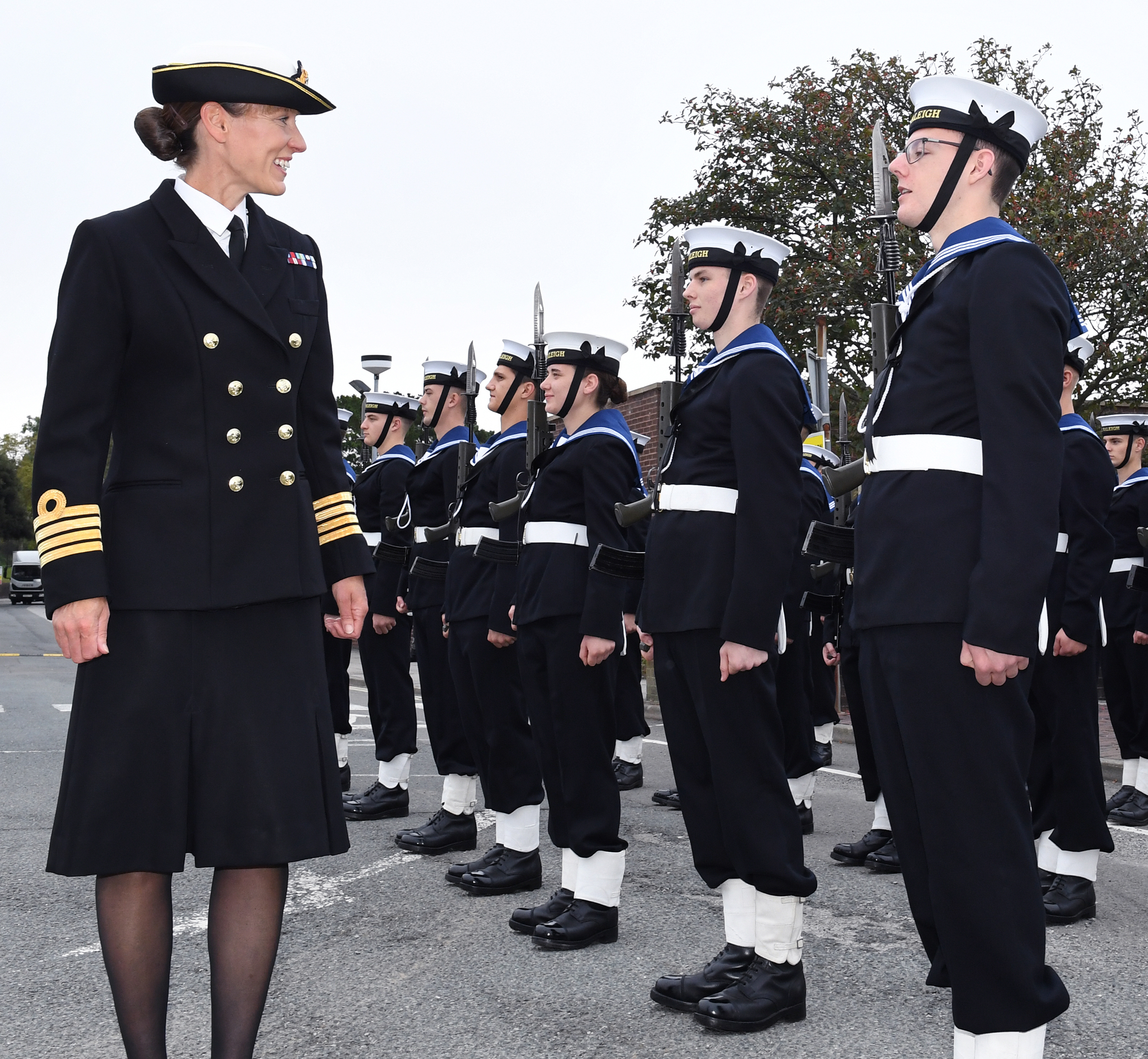 Capt Suzi Nielsen inspects recruits at HMS Raleigh awarded OBE Queens Birthday Honours 11062021 CREDIT ROYAL NAVY.jpeg