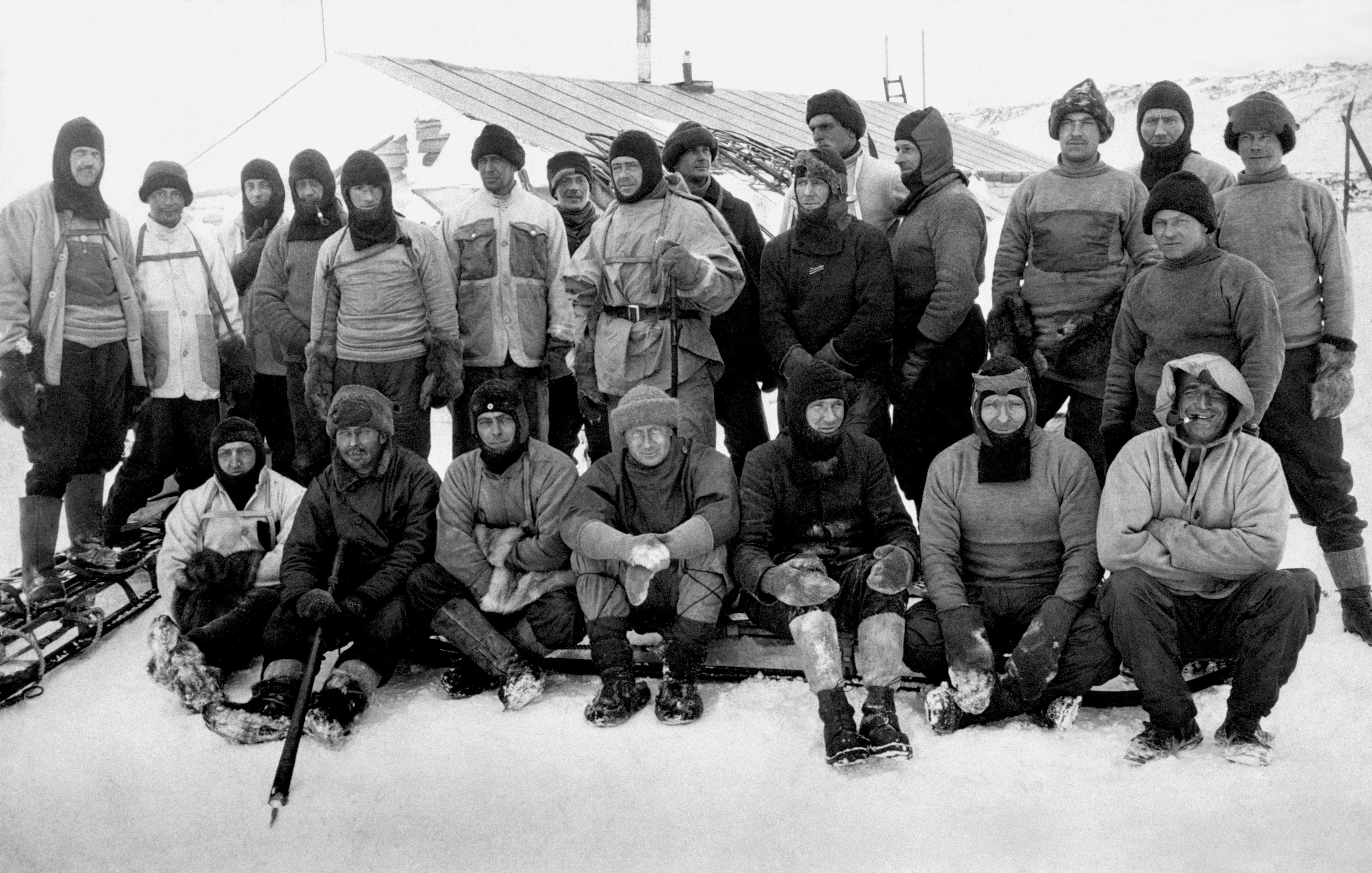 Captain Robert Falcon Scott RN (centre, wearing balaclava) and members of the ill-fated British expedition to Antarctica (Picture: PA).