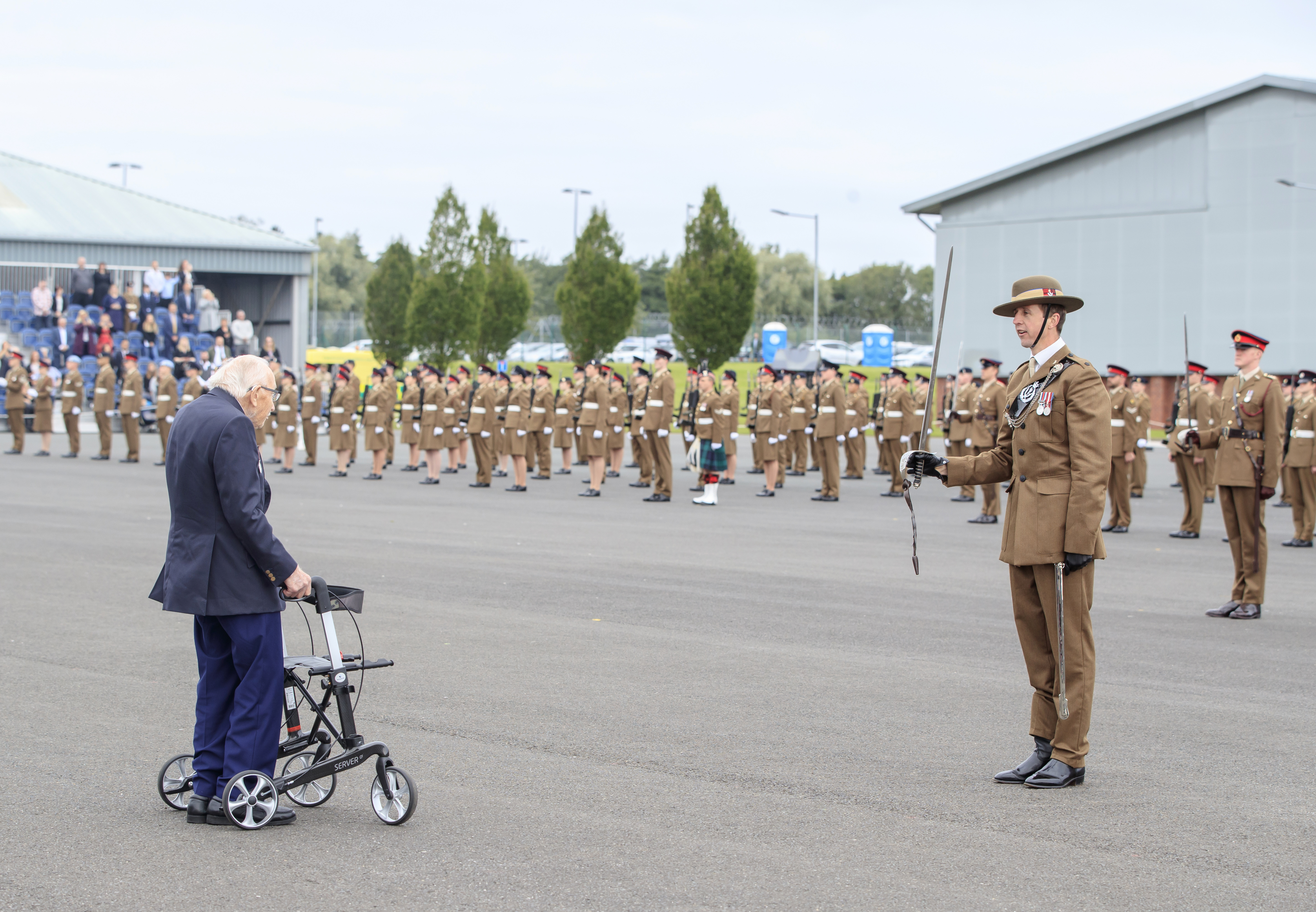 Capt Sir Tom inspecting young soldiers at the Army Foundation College in Harrogate, September 2020 (Picture: PA).