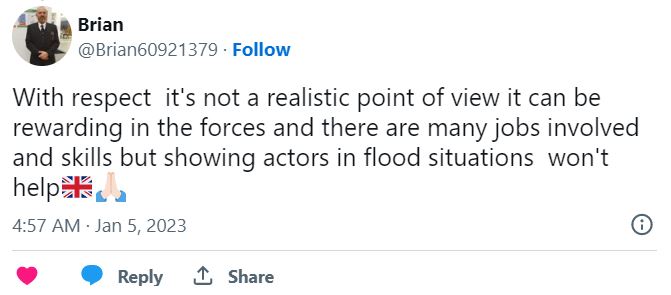 Response to British army ad from twitter