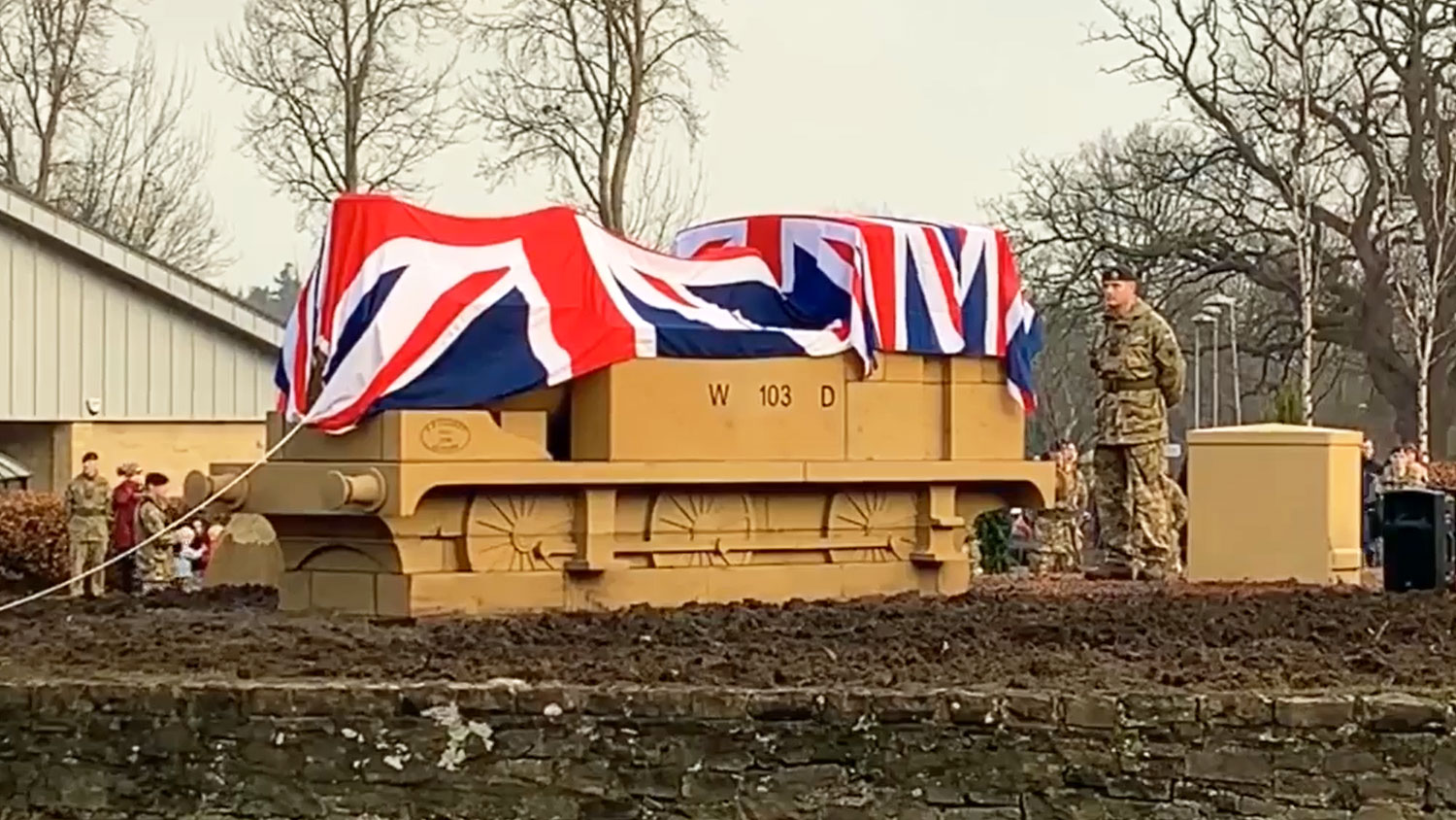 Catterick Garrison Memorial WW1 Train Flag Screengrab Credit BFBS