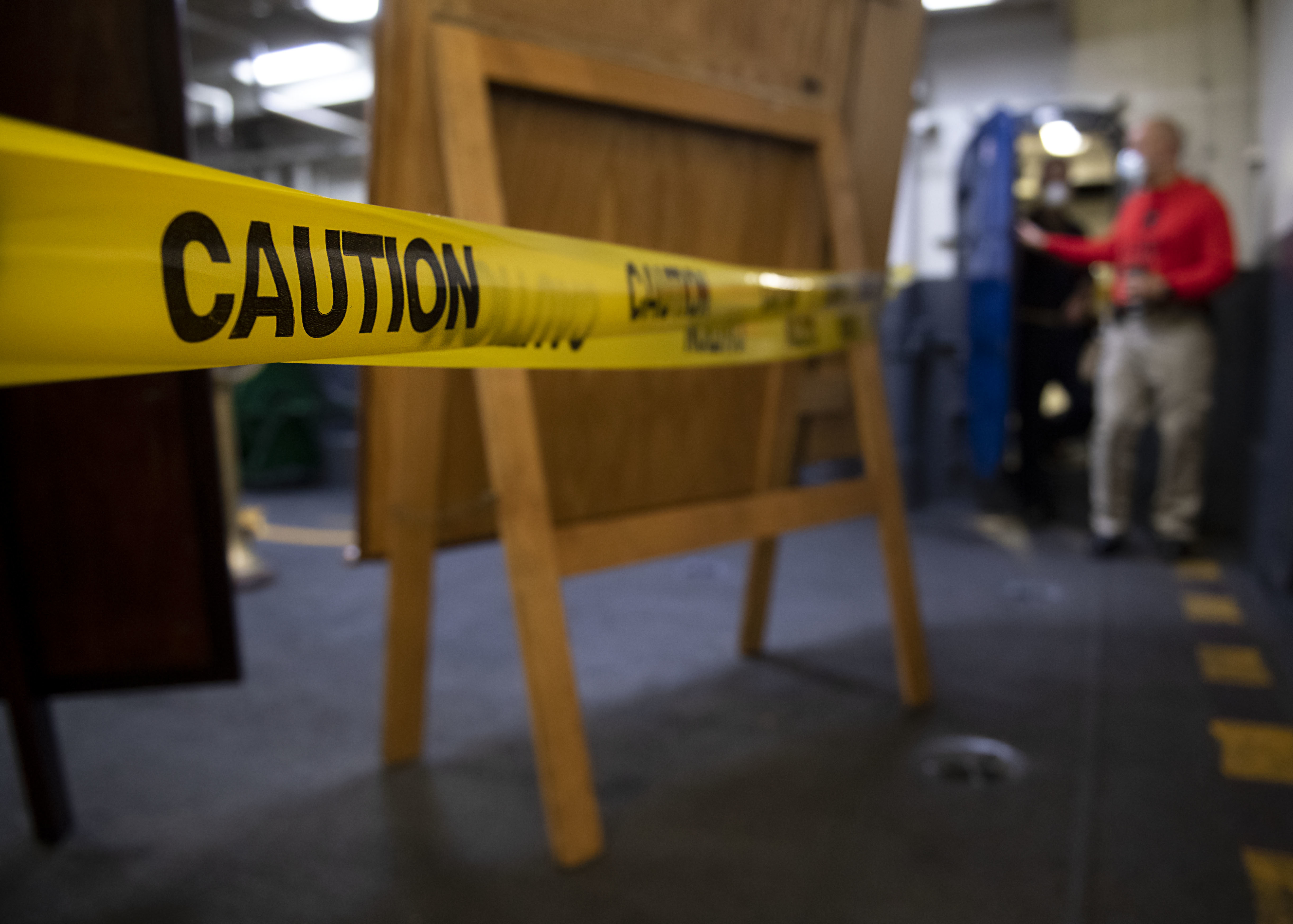 Clean spaces on board the aircraft carrier have been cordoned off (Picture: US Department of Defense).