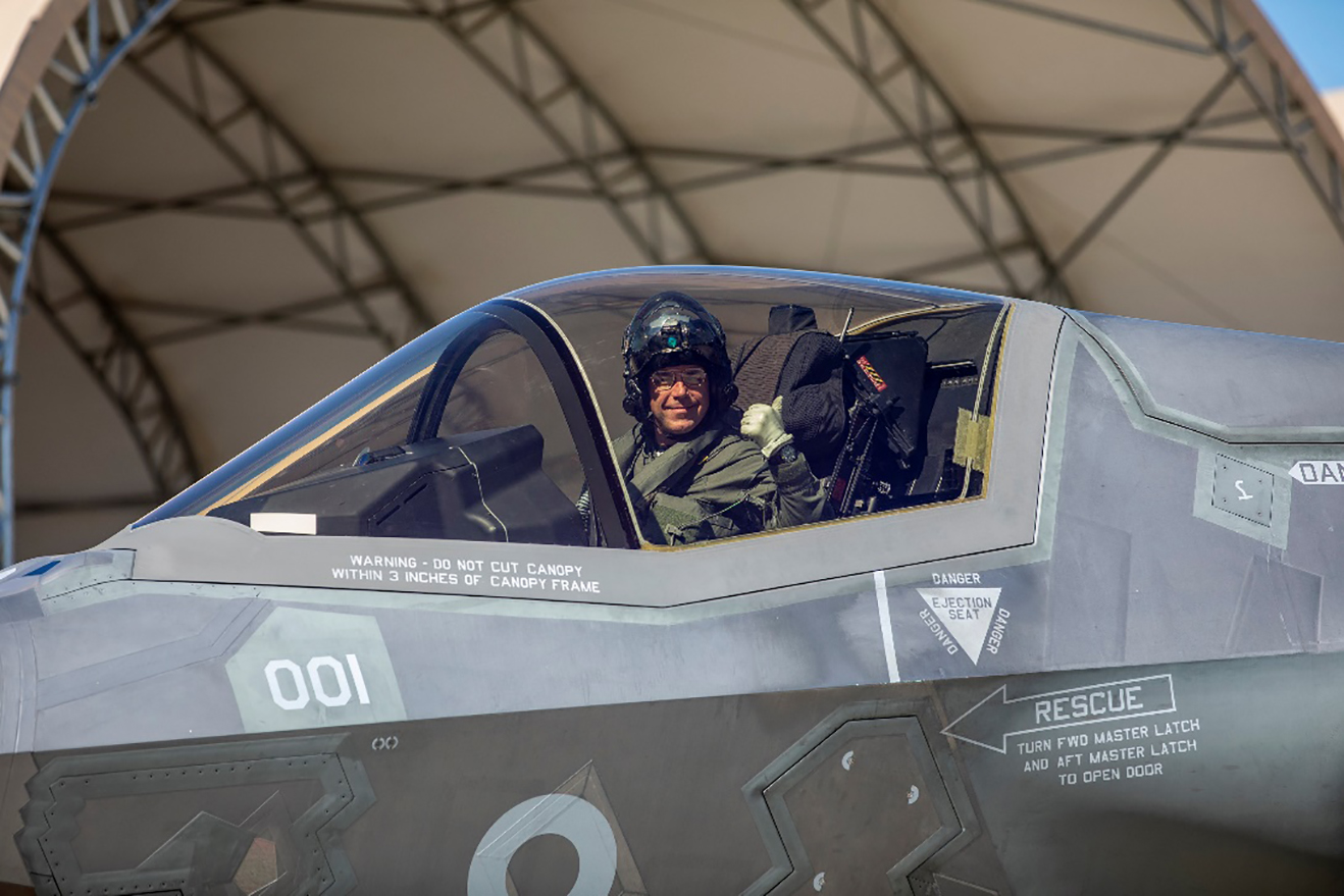 Commander Ian Tidball completes his final flight in an F-35B (Picture: Royal Navy).
