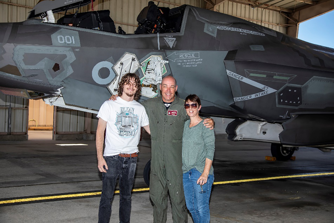 Commander Tidball with his son and wife after the final sortie (Picture: Royal Navy).