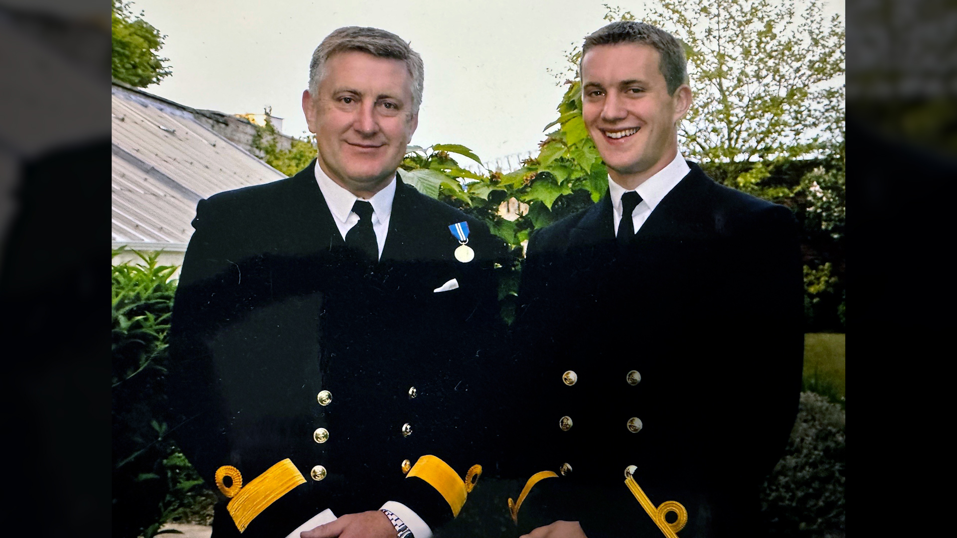 Cdre Jeffrey Blackett (Dad left) and Sub Lt William Blackett (right) in 2004.jpg.jpg