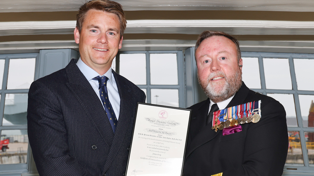 James Gray was rewarded for helping save the life of Royal Navy officer Lieutenant James Jeffcoate after he was struck by a car in Malta (Picture: Royal Navy)
