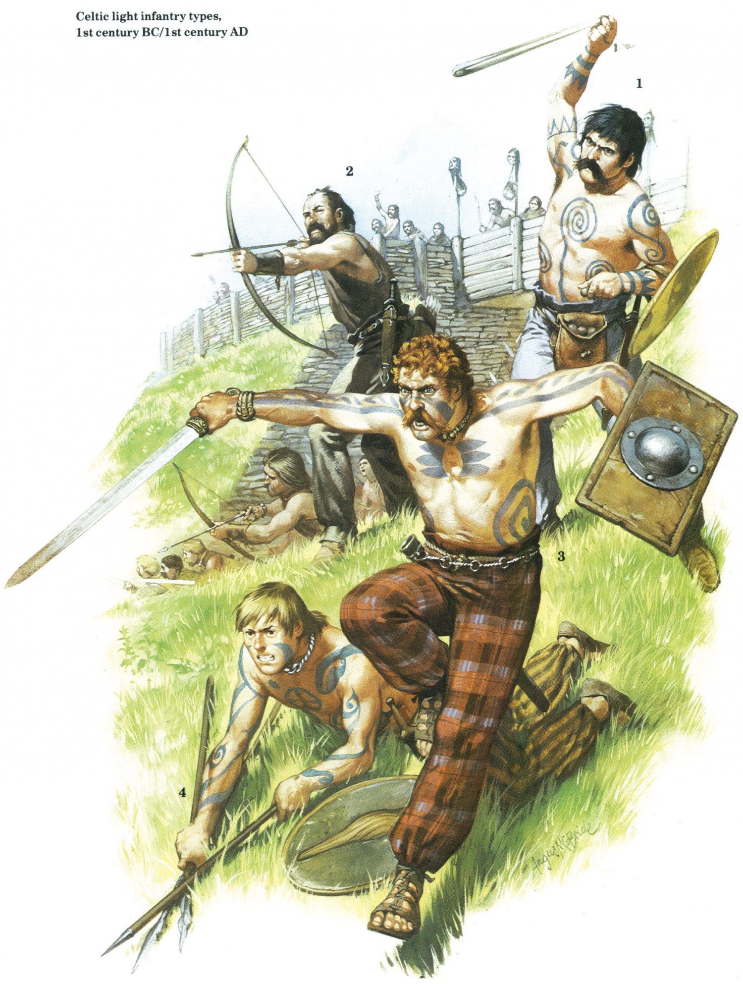 Illustration of Celtic light infantry types, 1st century BC or 1st century AD