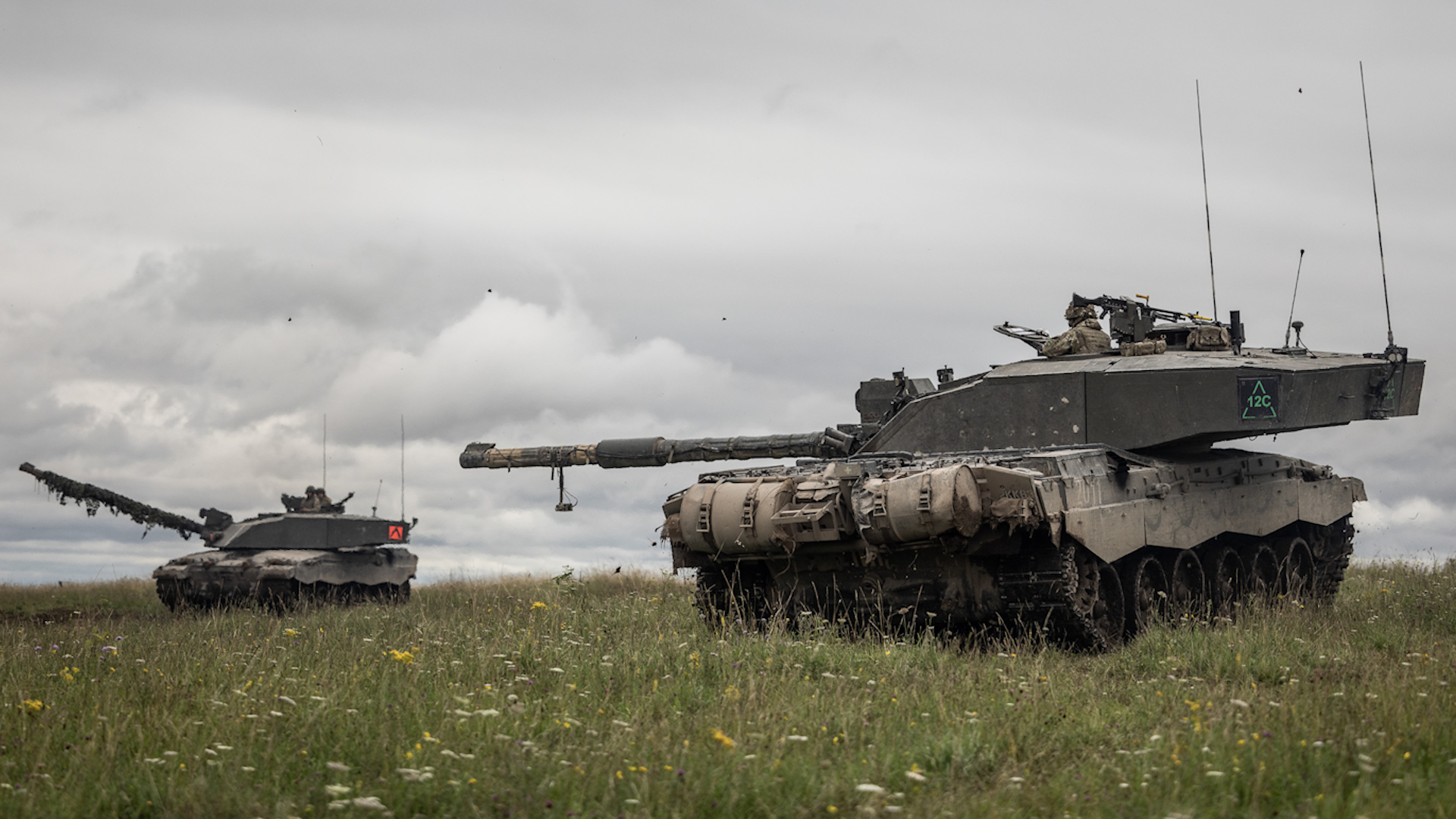 Challenger 2 tanks in a simulated battle
