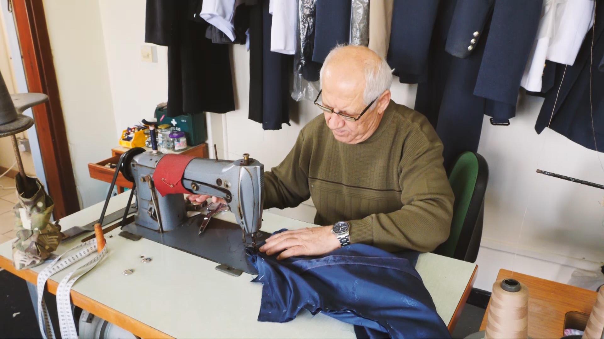 Chariton Kasinis working on his sewing machine 130219 CRDIT BFBS