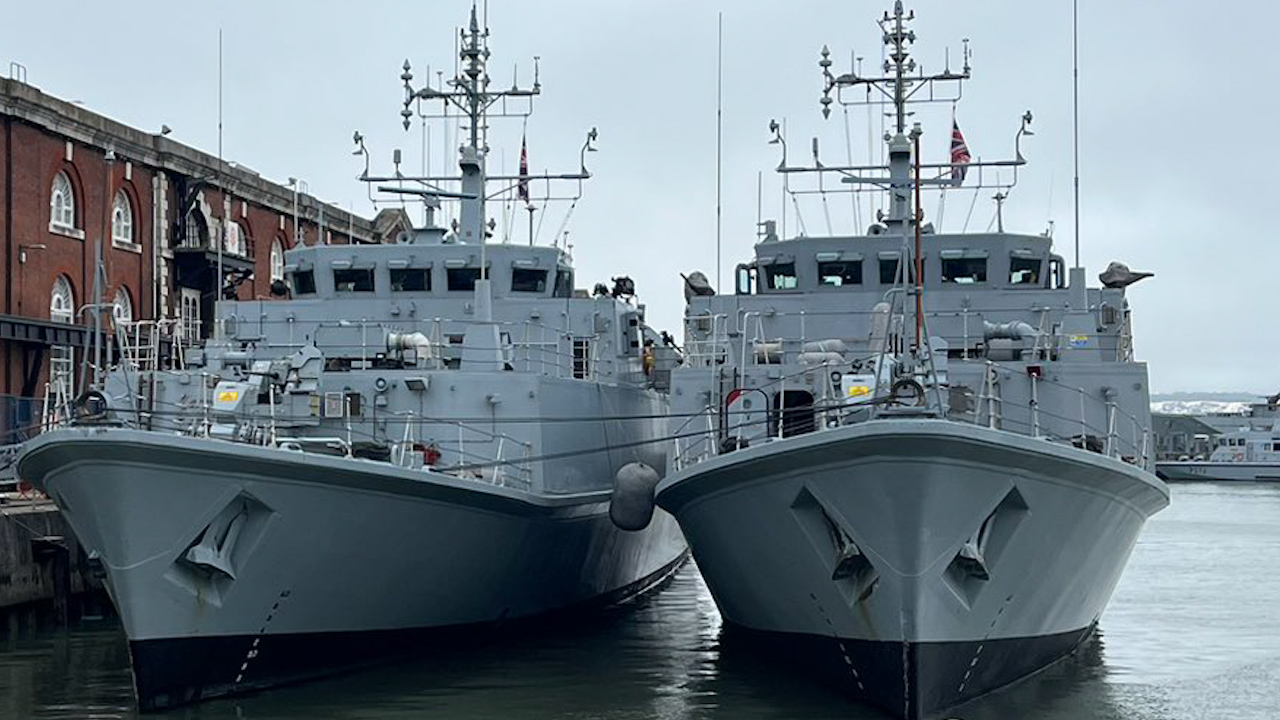 Cherkasy on the left and Chernihiv ukrainian mine sweepers arrive back in the uk
