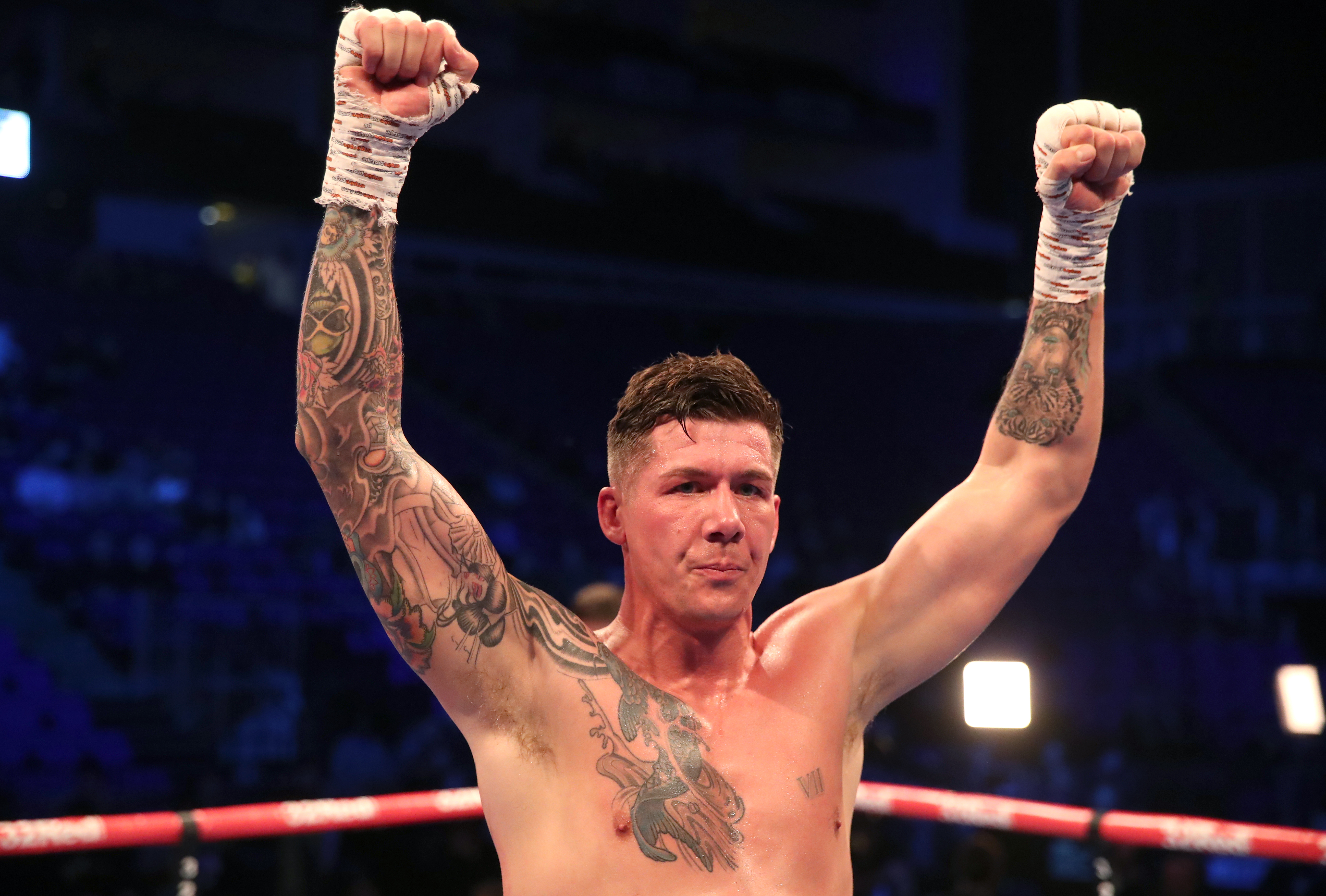 Chez Nihell celebrating victory at the O2 Arena in 2019