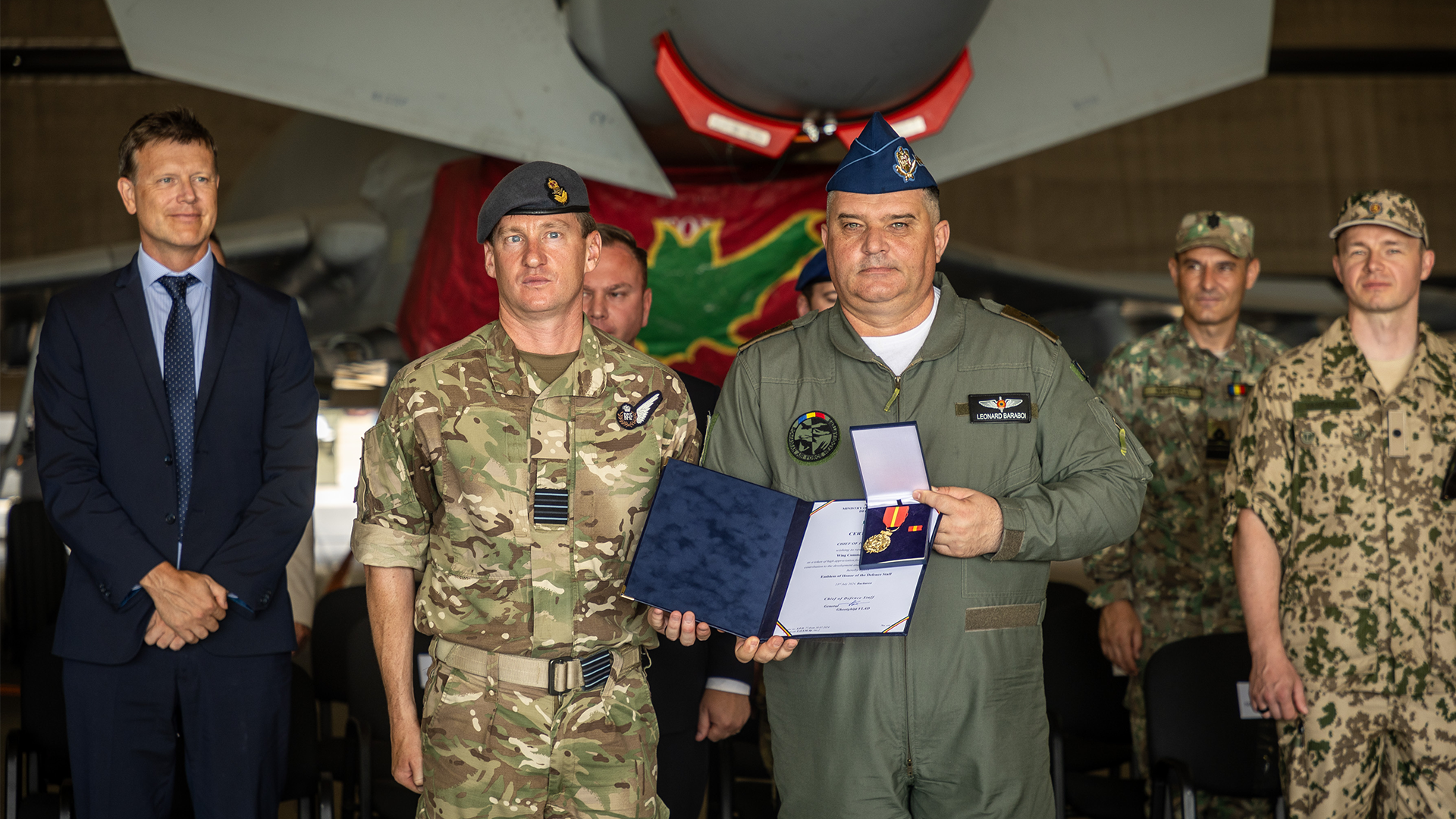 Chief of the Romanian Air Force, Major General Baraboi, to present some awards to RAF personnel for outstanding support and high professionalism during the deployment CREDIT RAF