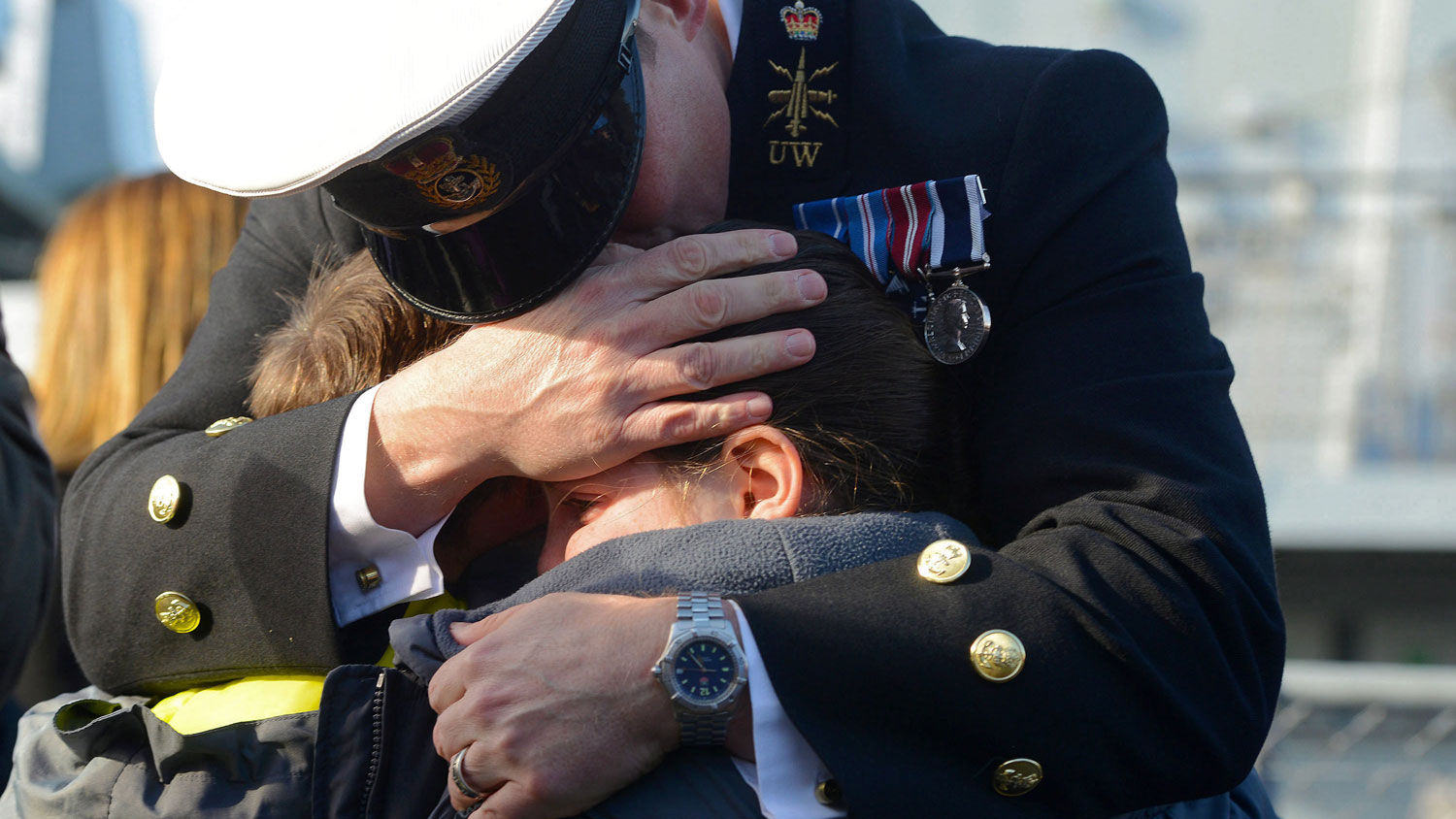 Chief Petty Officer HMS Richmond reunited family following deployment at sea 2014 Picture Crown Copyright