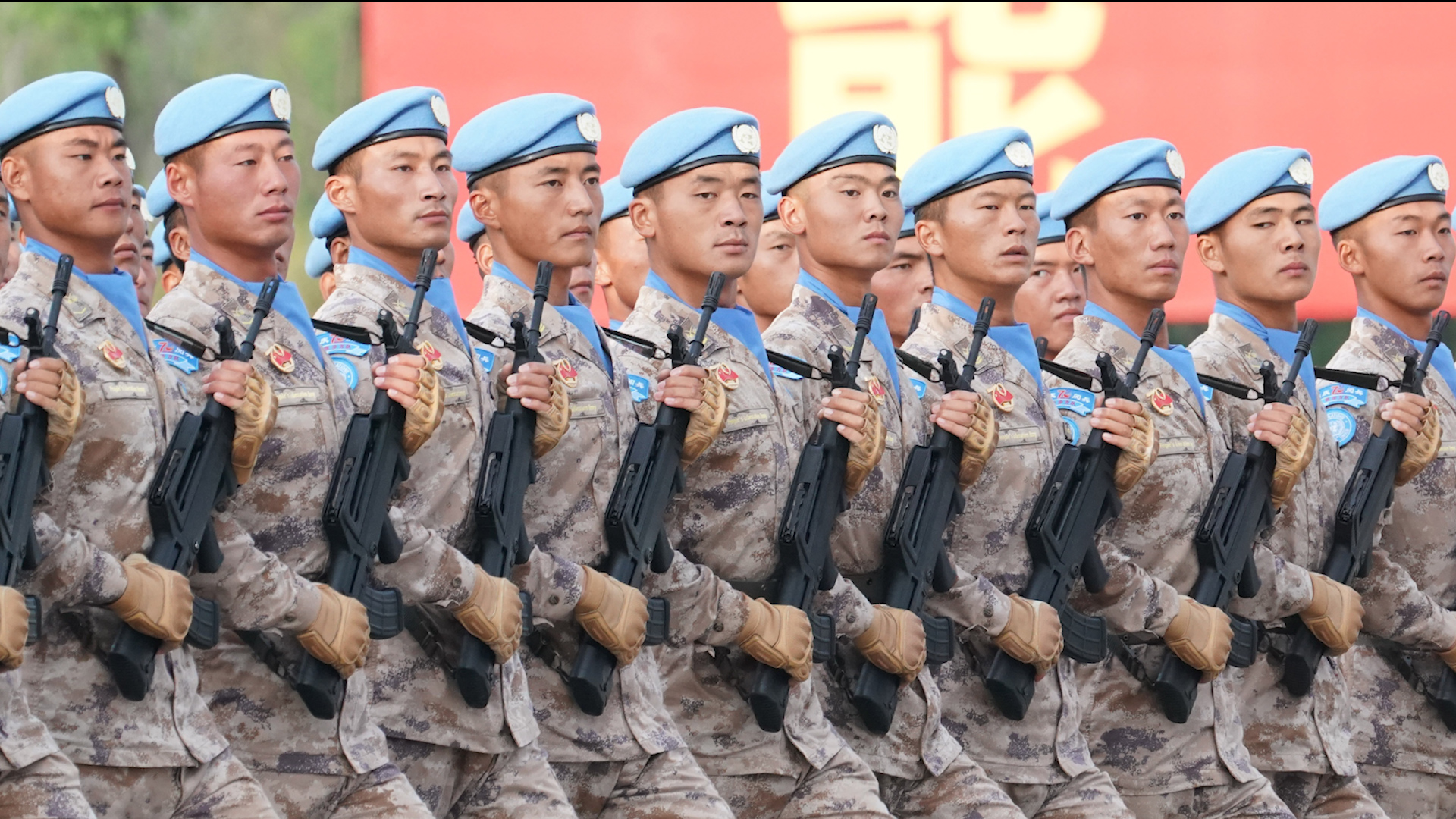 Chinese soldiers take part in parade training ahead of Communist Party's 70th anniversary in power (Picture: PA images).