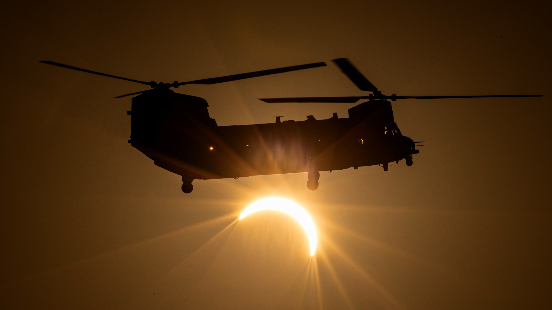 Chinook training flight enjoys rare view of the solar eclipse (Picture: MOD)