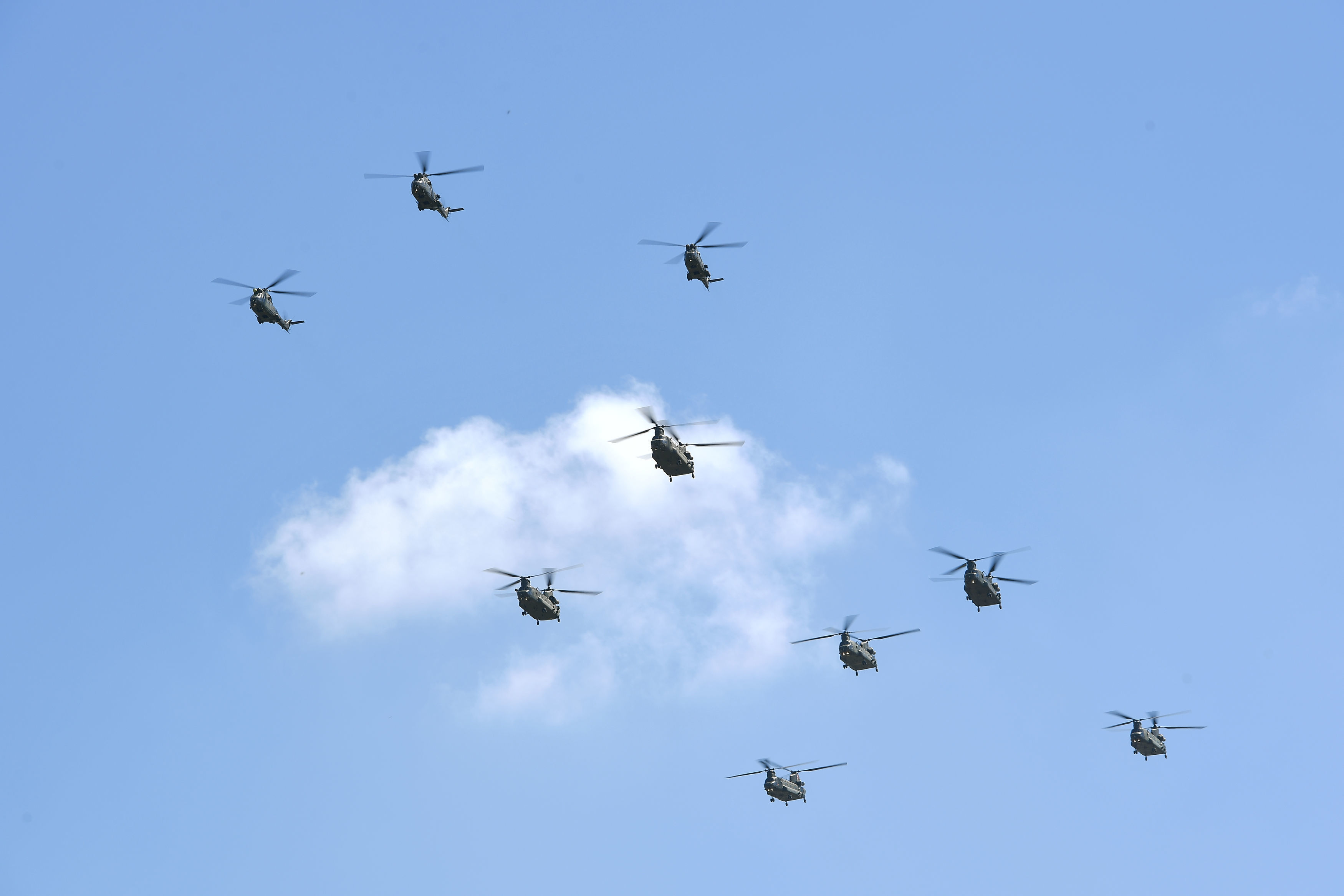 Chinook and Puma helicopters fly over RAF Cranwell for RAF 100 rehearsal 030718 CREDIT PA