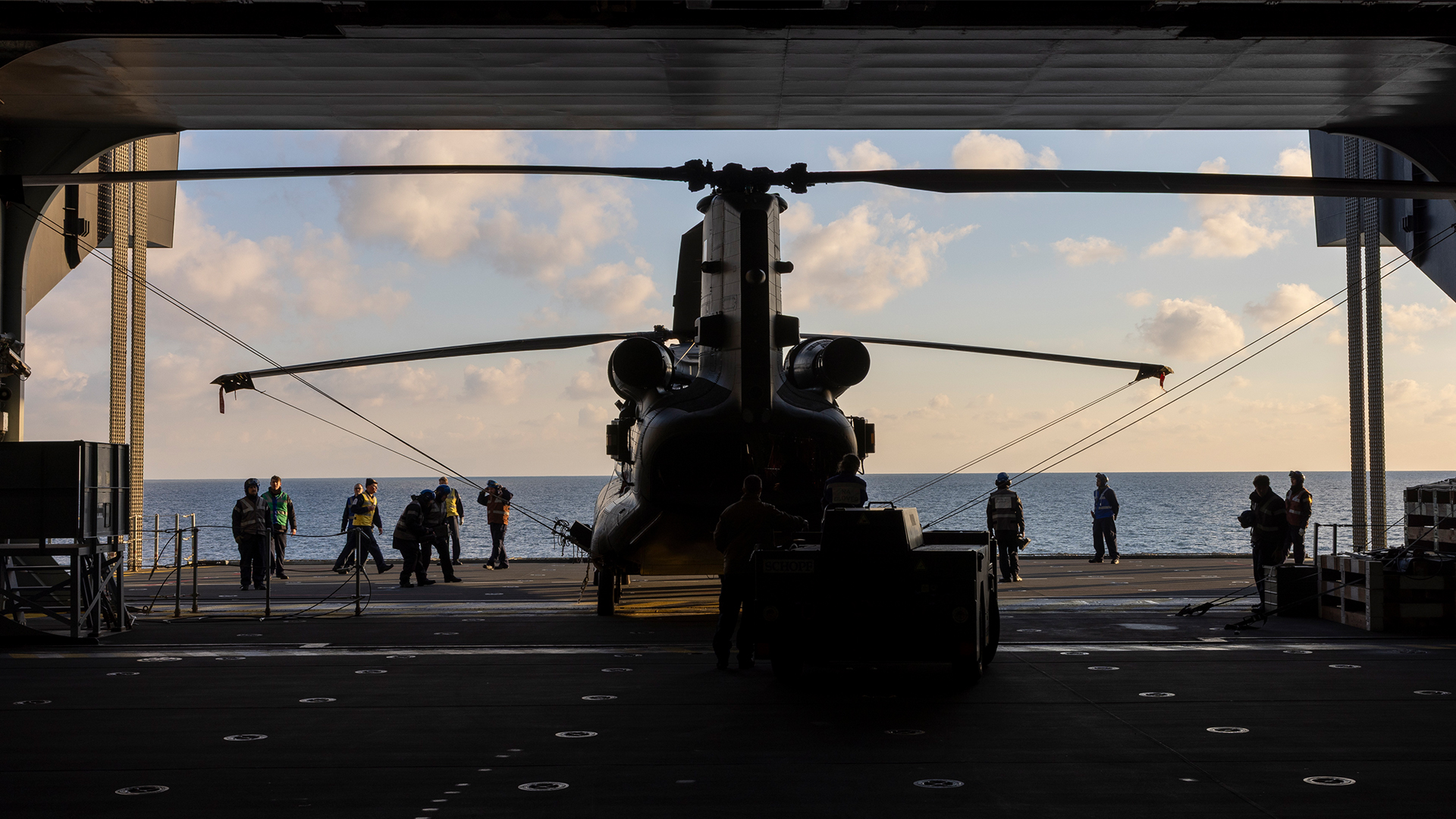 When the aircraft is not in the air or being prepared for flight, its main blades are tethered
