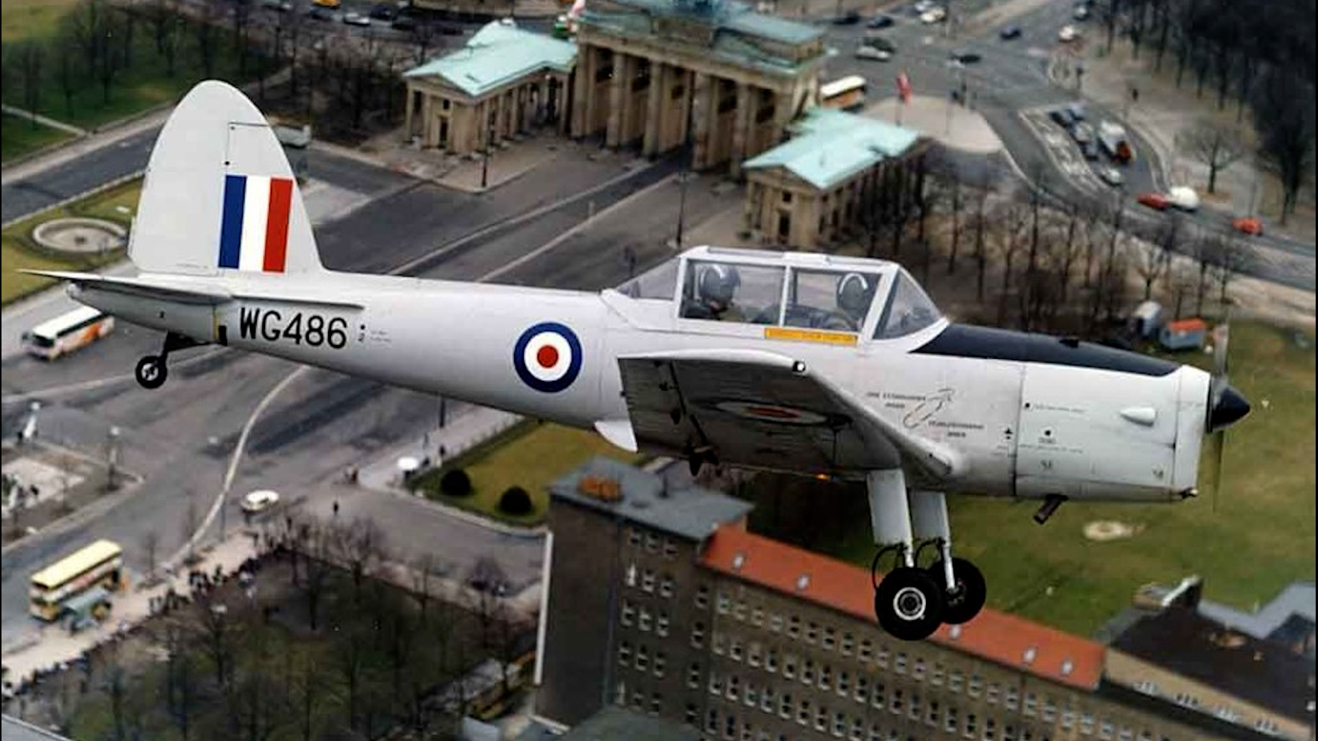 Chipmunk WG486 on BRIXMIS duties flying over Berlin CREDIT BRIXMIS Association
