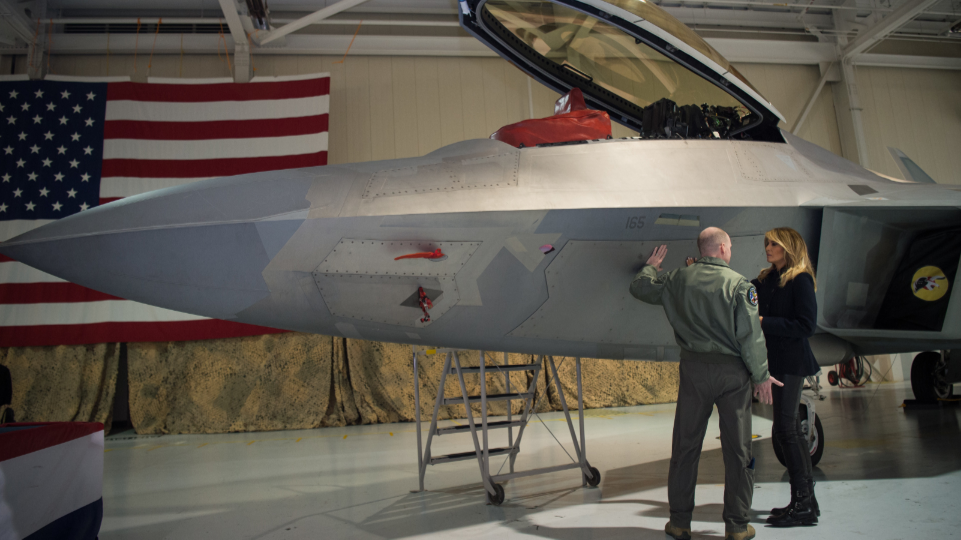 Melania Trump is given a tour of an F-22 Raptor