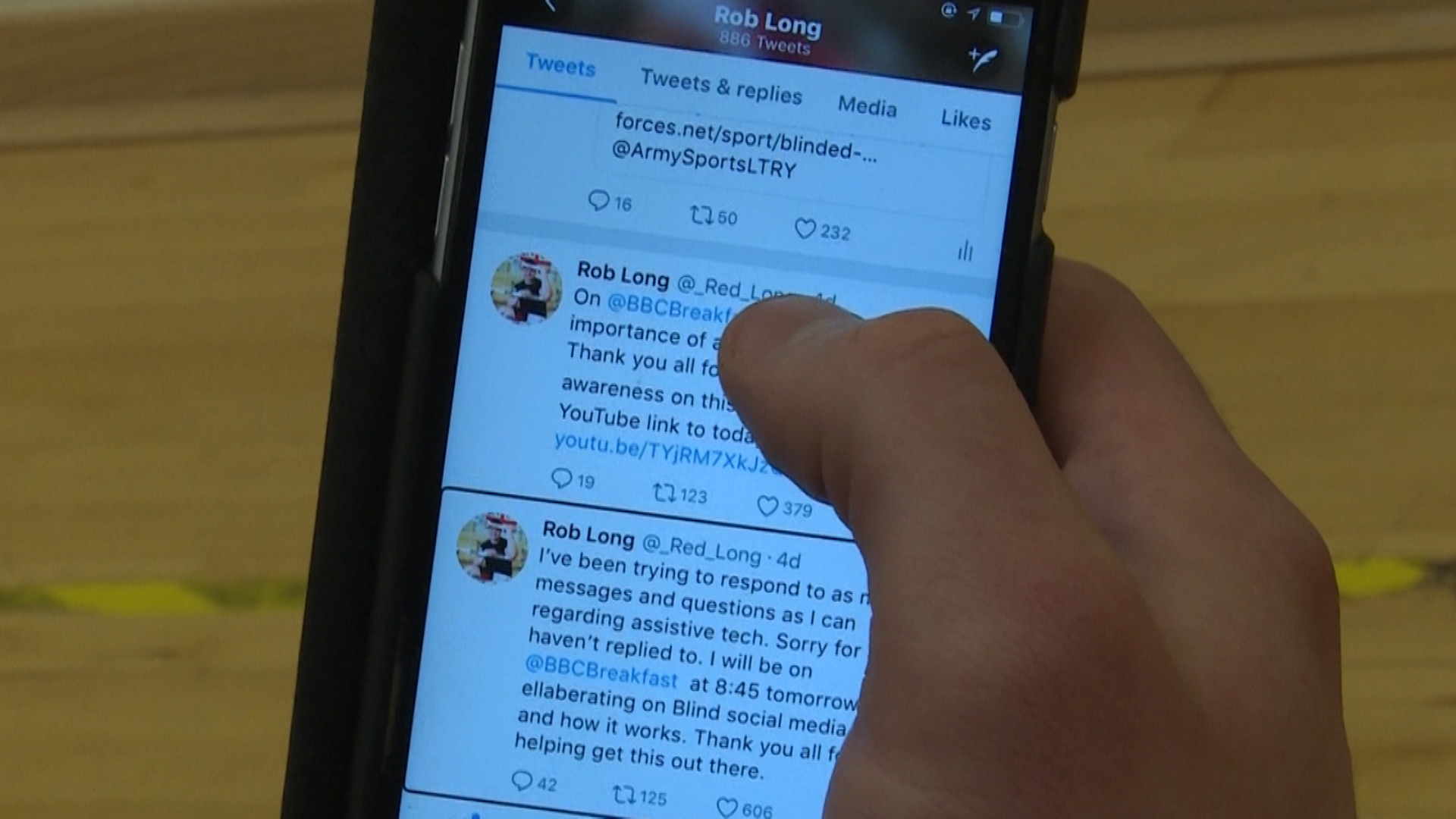 Blind veteran Rob Long using Twitter