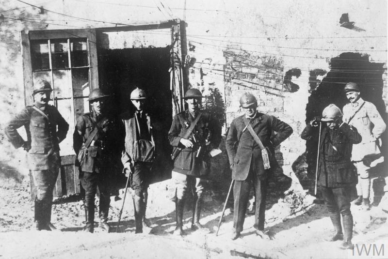 Winston Churchill with French officers in Belgium during the First World War