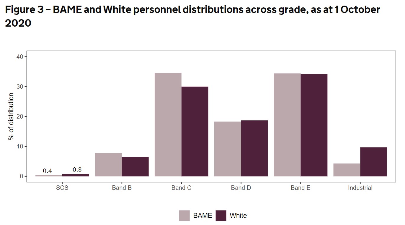 The report found the percentage of BAME personnel in Bands B and C is higher than white personnel (Picture: MOD).