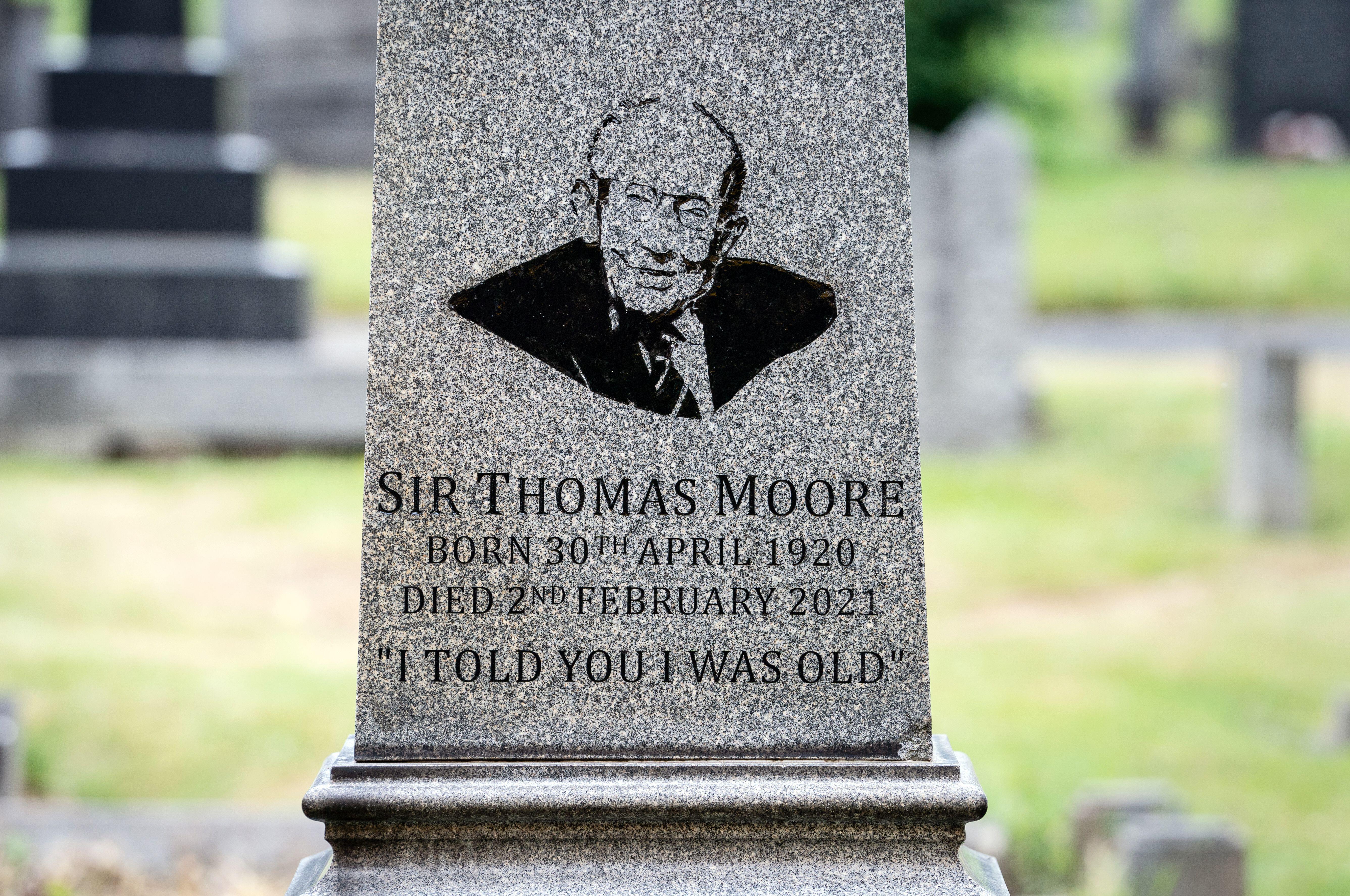 Close up of family grave where Captain Sir Tom Moore's ashes were buried Morton Cemetery, Riddlesden, Keighley 050721 CREDIT PA ALAMY.jpg