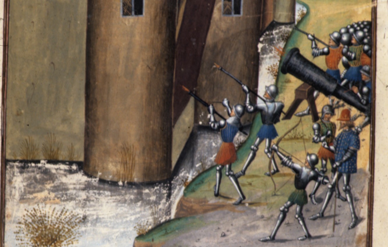 Close up of medieval handgonnes - from manuscript illustration at the British Library